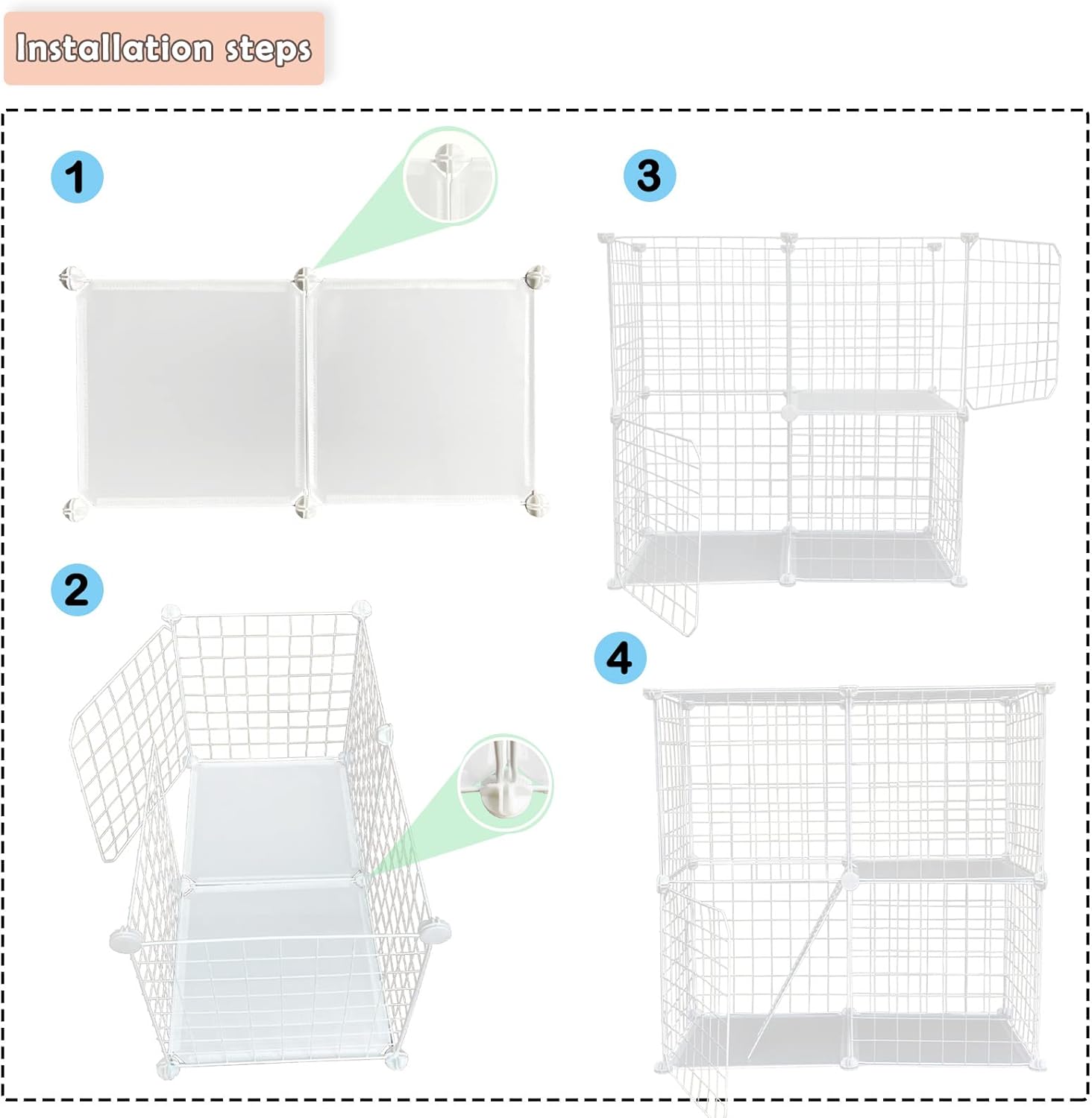 MUYG Jaula de metal de 2 niveles para gatos, jaulas desmontables para gatos, corralito portátil extraíble plegable para gatos pequeños y medianos