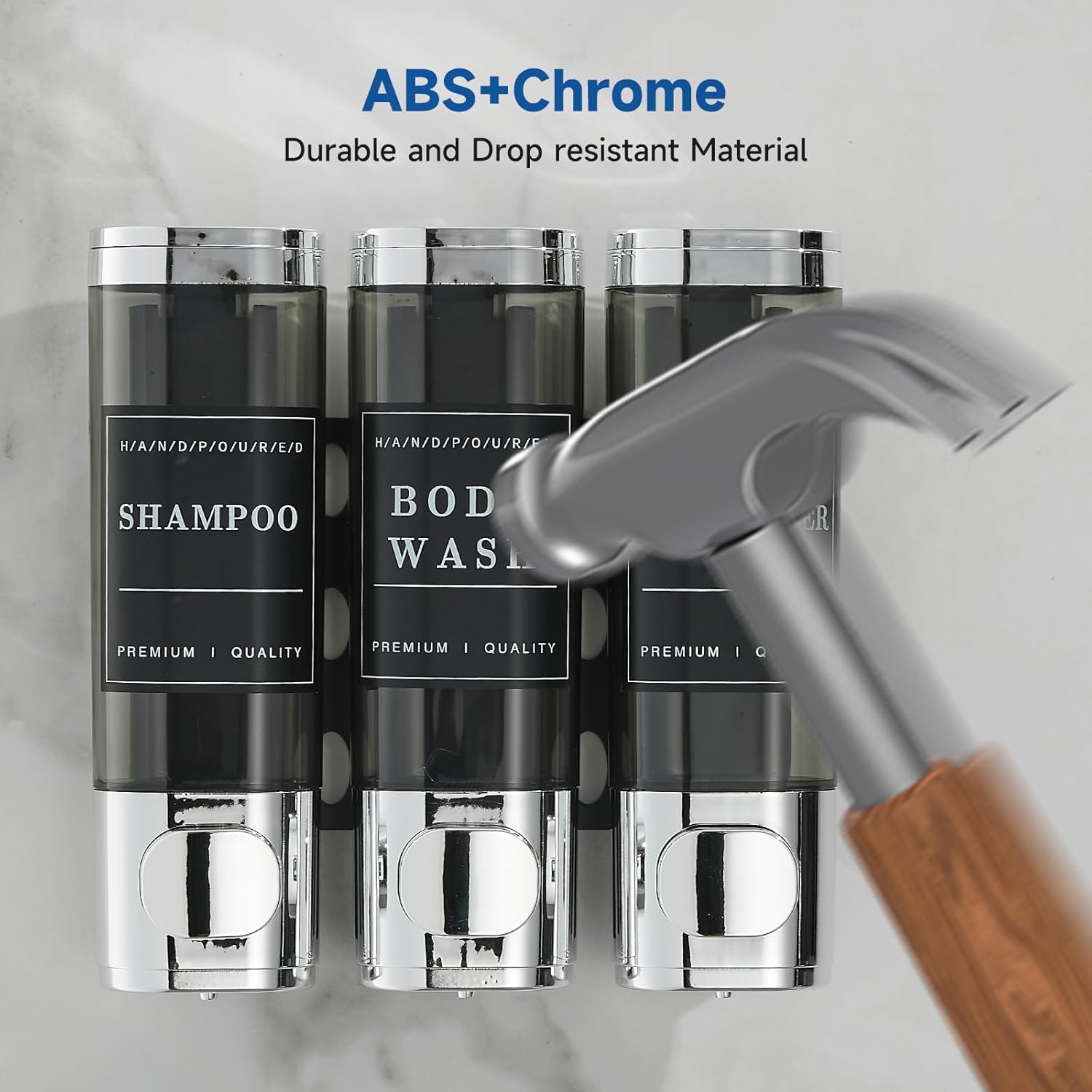 Unisense – Dispensador de champú y acondicionador, dispensador de jabón de ducha de 3 cámaras, sin taladro, dispensador de champú montado en la