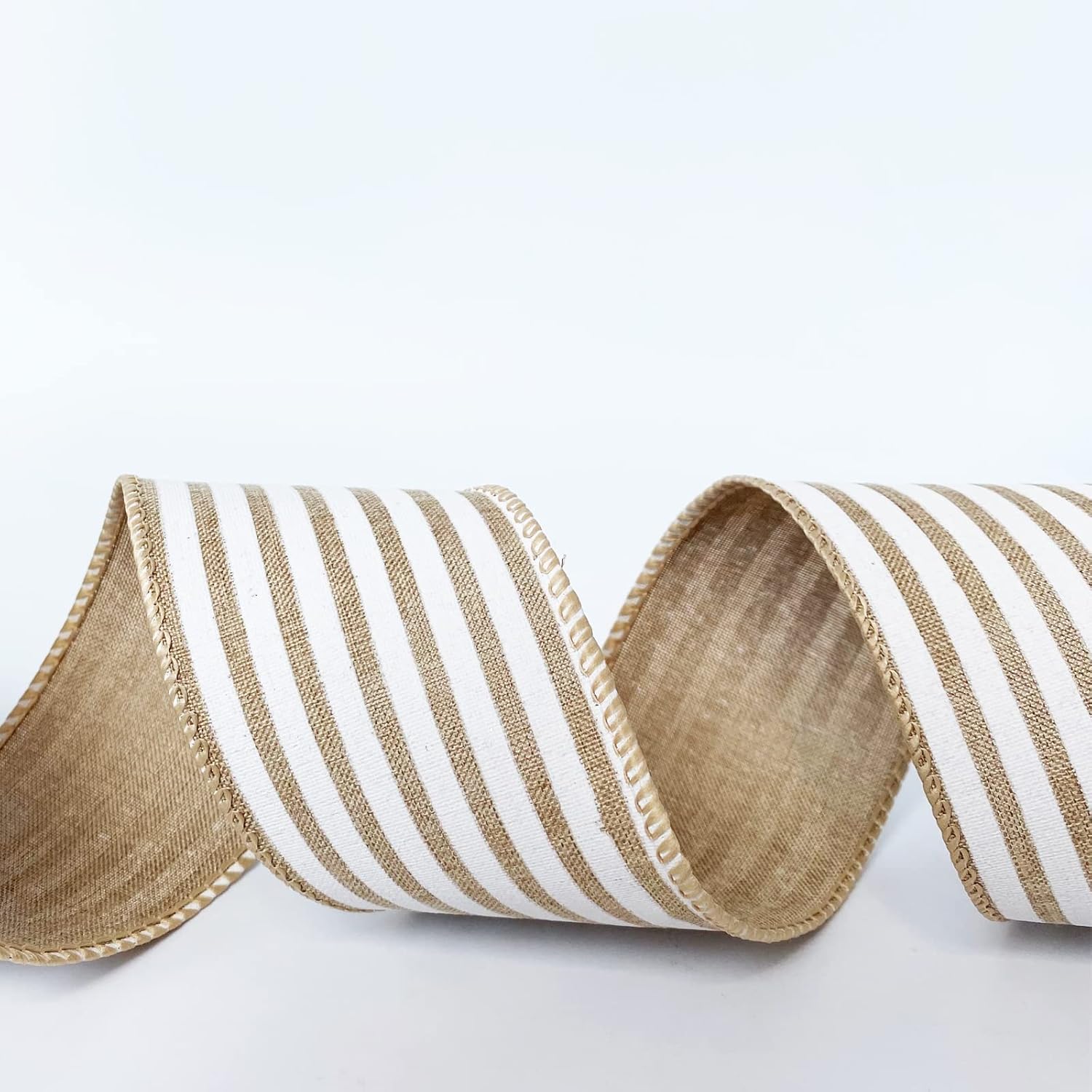 Leecogo Cinta de arpillera con alambre, 2 12 x 10 yardas, cinta rústica de rayas blancas para Pascua, Navidad, corona, primavera, verano, boda, baby