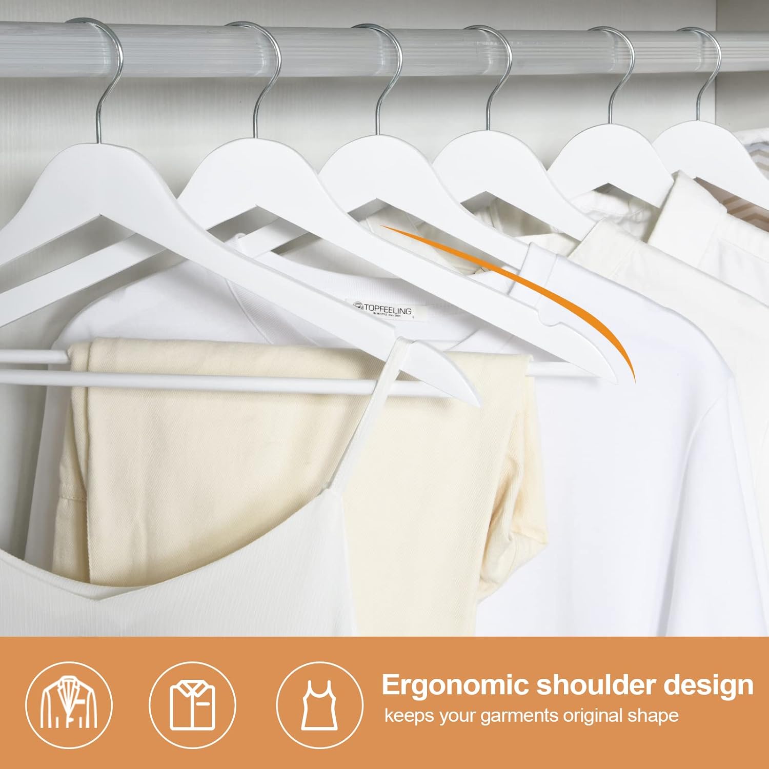 ELONG HOME Paquete de 20 perchas de madera con acabado extra suave, muescas cortadas con precisión y gancho giratorio cromado, perchas de madera