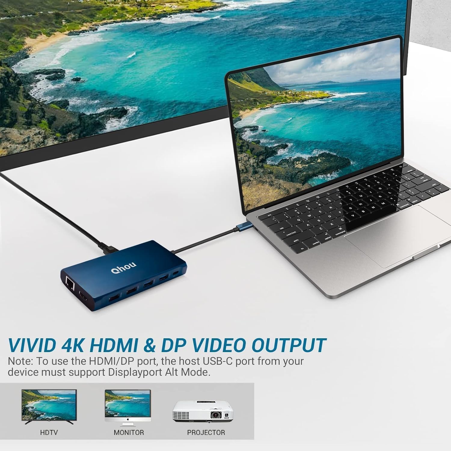 Estación de acoplamiento USB C con monitor doble, adaptador múltiple de pantalla triple USB C 13 en 1, concentrador portátil tipo C con 2 HDMI, VGA,