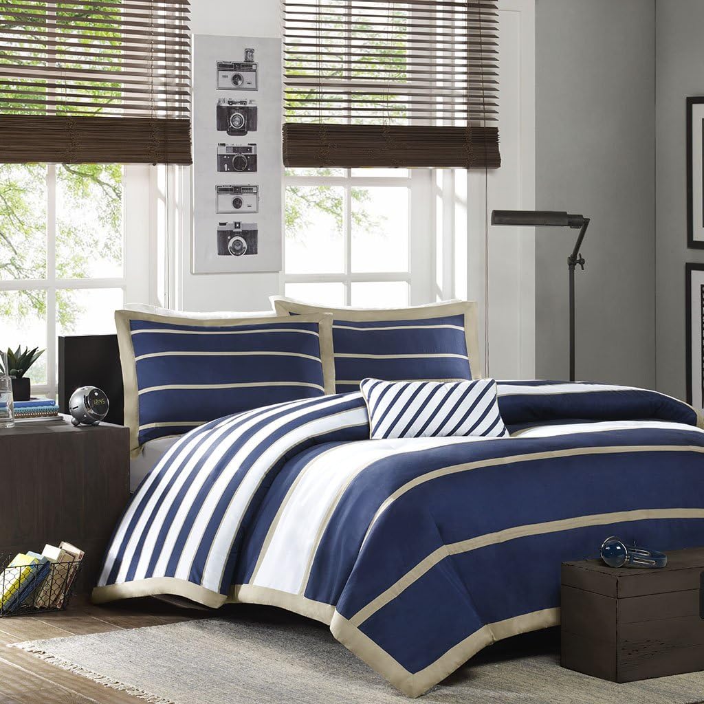 Mi Zone Ashton – Edredón moderno y casual con diseño de bloques de color, funda de edredón para todas las estaciones, ropa de cama para