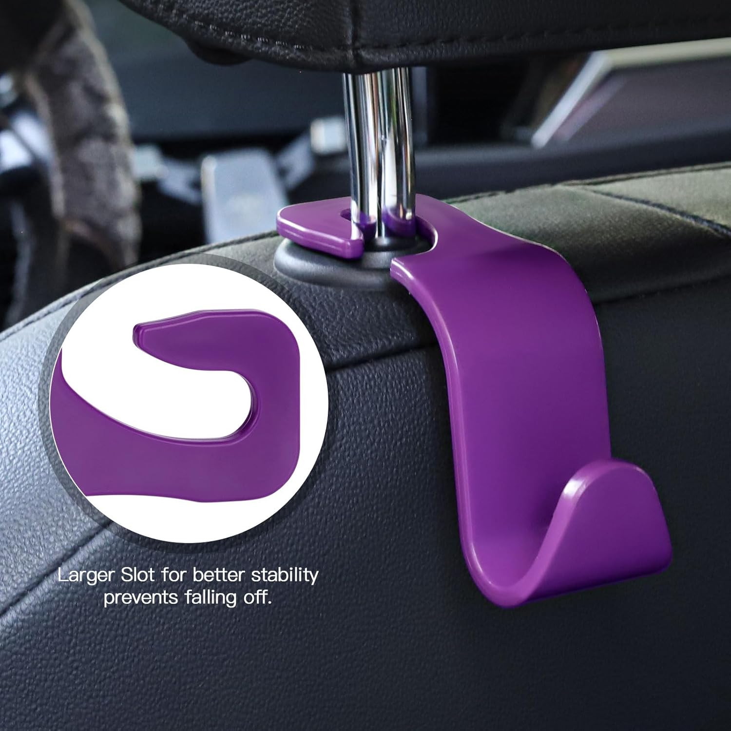 Soleebee Paquete de 4 ganchos universales para reposacabezas de automóvil, gancho para asiento trasero de automóvil, organizador de almacenamiento