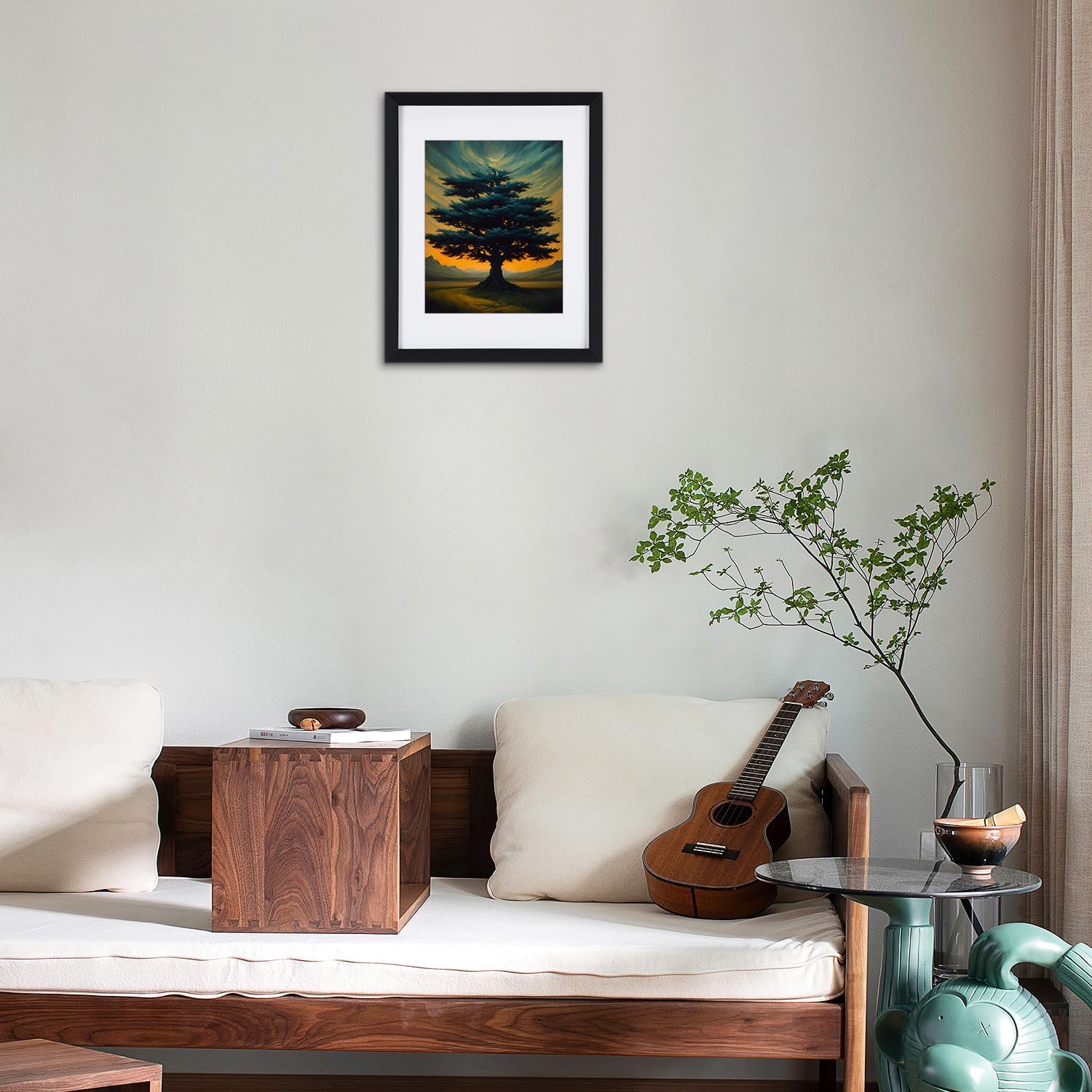 Decoración artística para pared de árbol, árbol abstracto enmarcado negro, impresiones en lienzo para el hogar, sala de estar, comedor, decoración