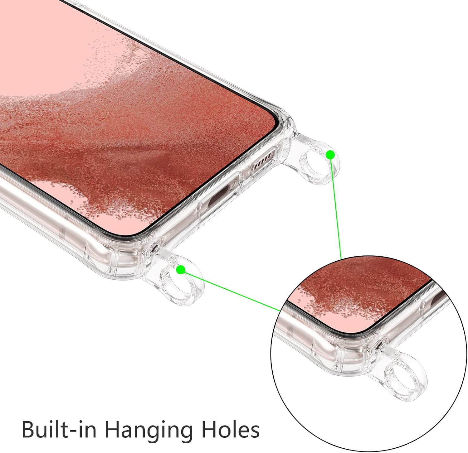 ZTOFERA Funda transparente para Samsung Galaxy S22 Plus 5G con correa ajustable para el cuello, suave y delgada, TPU a prueba de golpes, funda