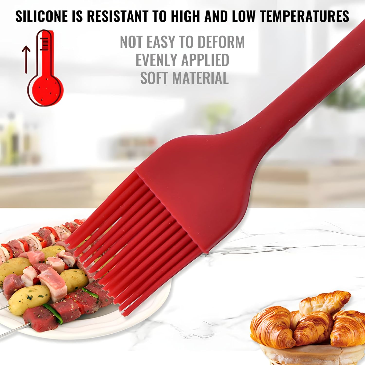 Paquete de 6 cepillos de silicona para repostería con 2 cepillos de aceite culinario con mango de madera, juego de cepillos resistentes al calor,