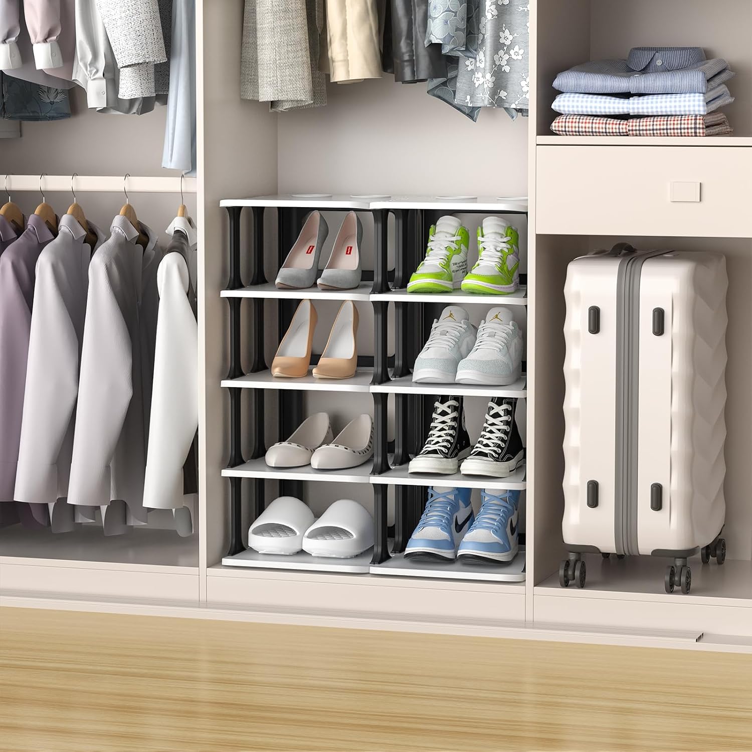 Zapatero estrecho de 6 niveles pequeño organizador para armario, duradero y moderno apilable, organizador de almacenamiento de zapatos para muebles