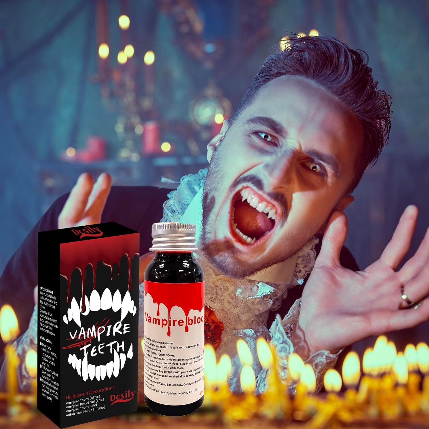 Dientes de vampiro para decoración de Halloween, dientes falsos, colmillos de vampiro para accesorios de cosplay como accesorios de Halloween,