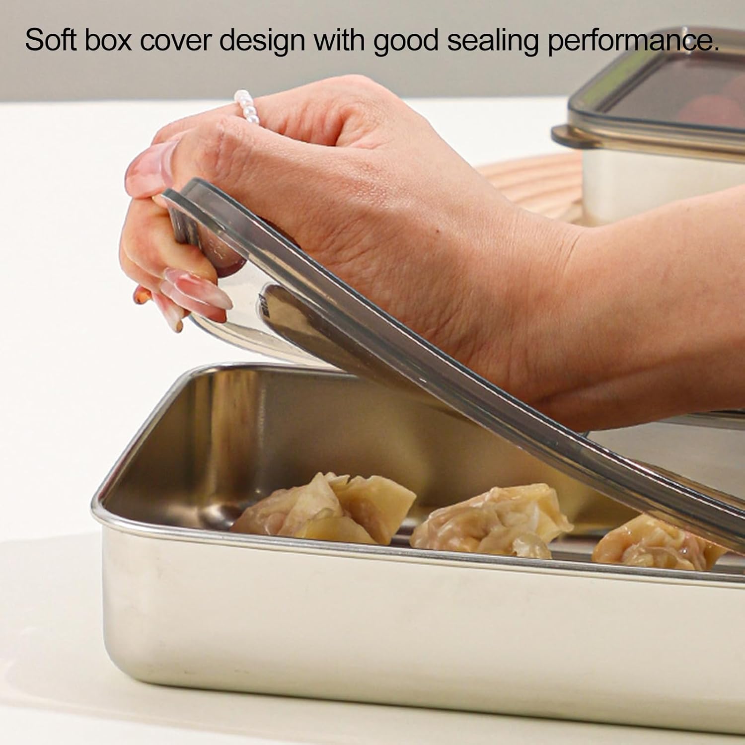 YESBAY Contenedor de queso de acero inoxidable para refrigerador, contenedor de almacenamiento de alimentos con tapa, base elevada, nevera,