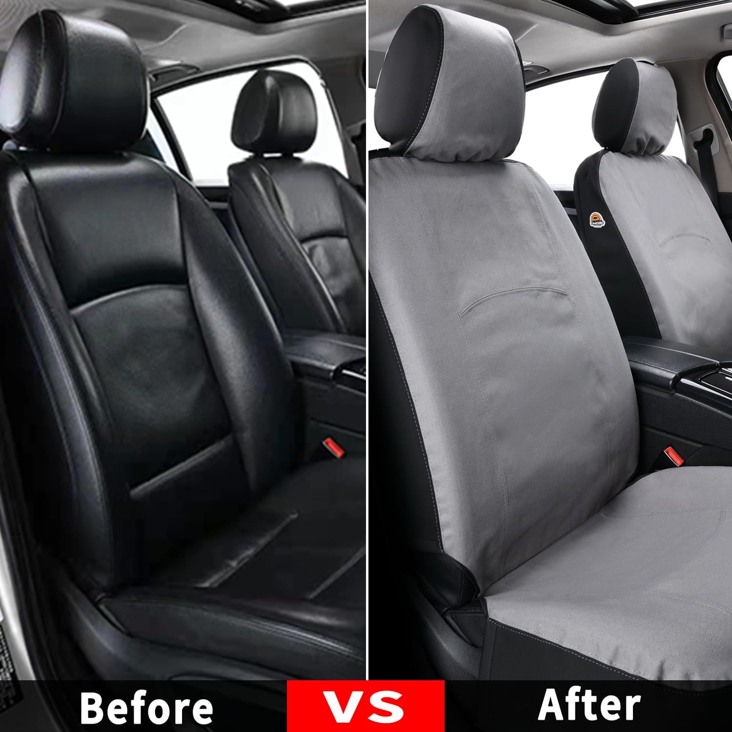 Coverado Fundas de asiento de automóvil delanteras, fundas de asiento universales de lona para automóviles, paquete de 2 cojines de asiento de
