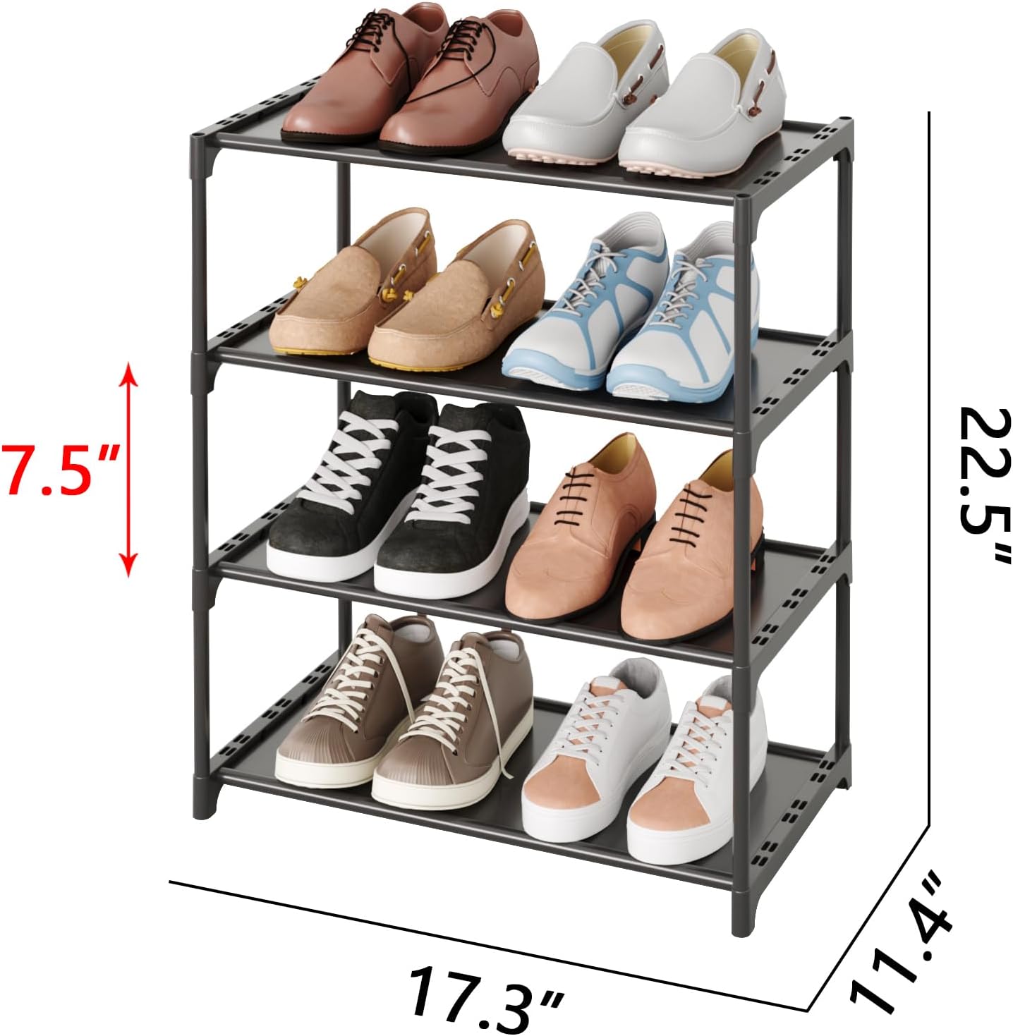 TAUEHR Zapatero pequeño de 4 niveles, organizador de zapatos apilable para niños, estante estrecho para zapatos, para armario, entrada y pasillo,