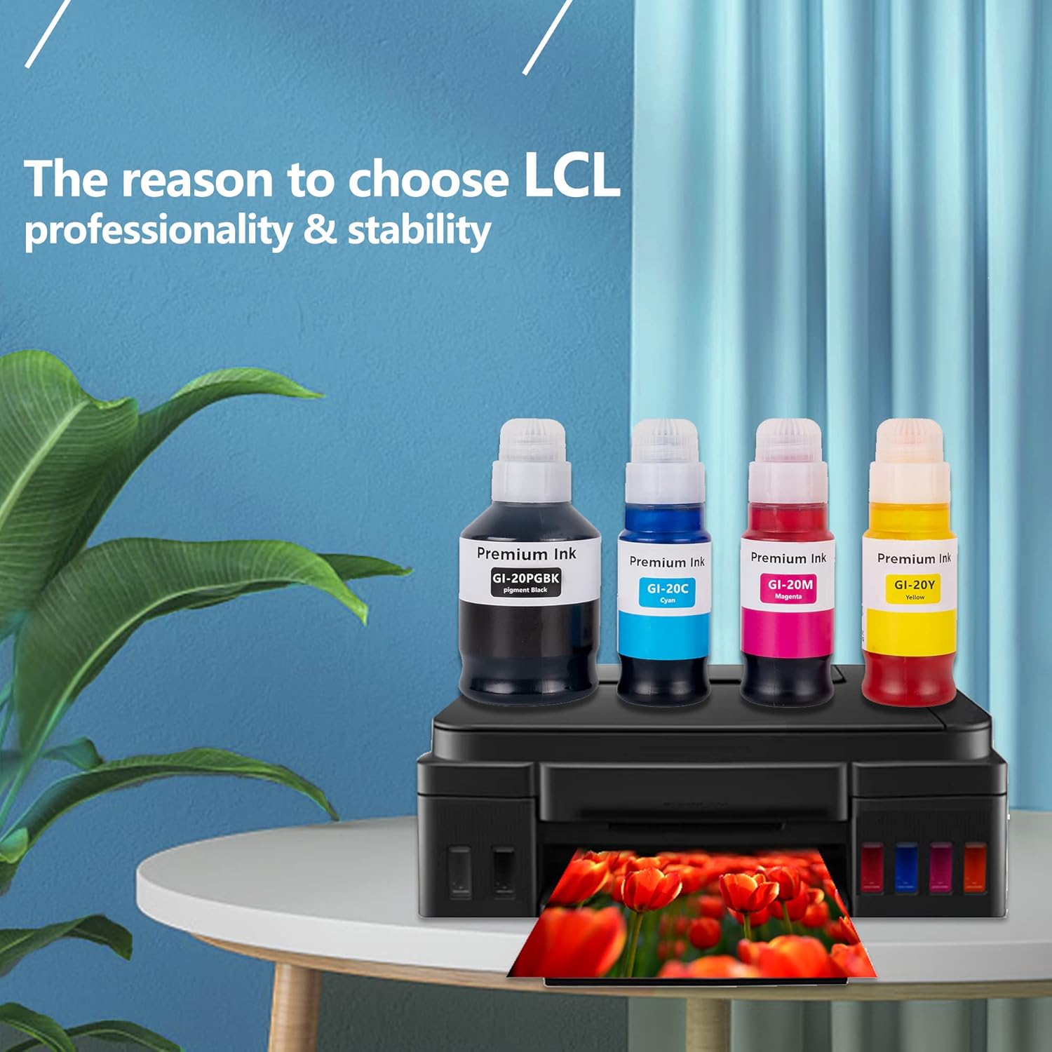 LCL Botella de tinta de repuesto compatible para Canon GI20 GI-20 GI-20PGBK GI-20BK GI-20C GI-20M GI-20Y PIXMA G5020 G6020 G7020 (paquete de 4