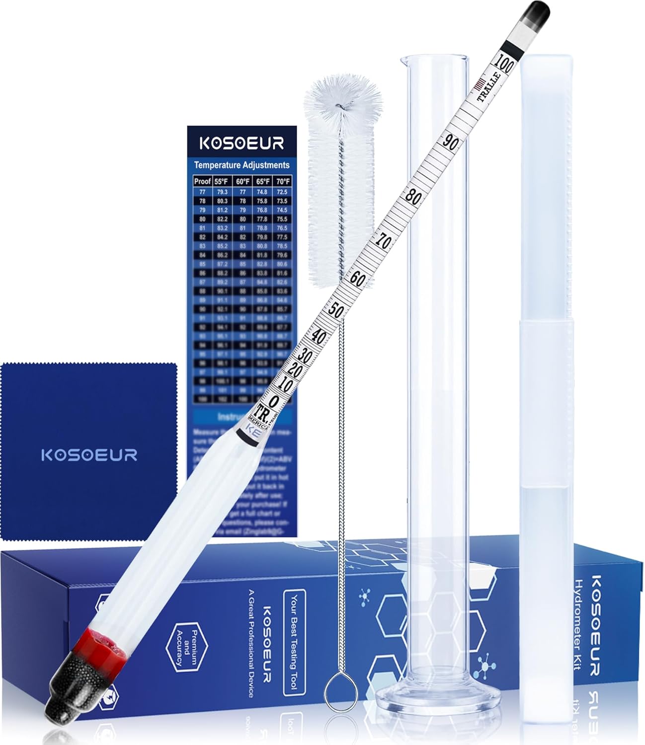 Kit de medidor de alcohol hidrómetro, hidrómetro de alcohol 0-200 a prueba y Tralle, probador de alcohol para licor, hidrómetro de alcohol para luz
