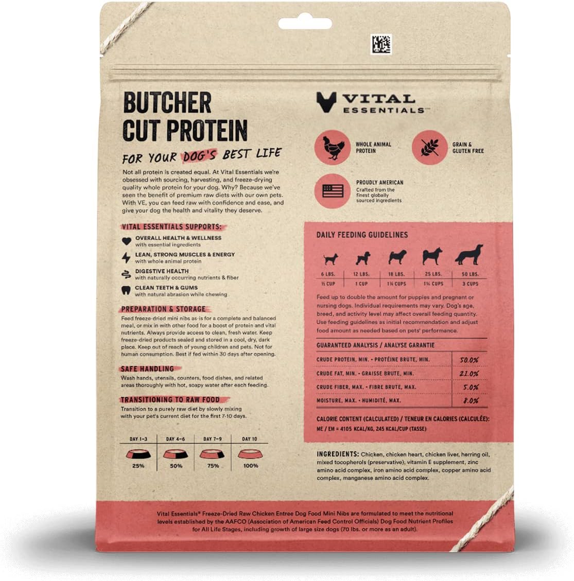 Vital Essentials Alimento crudo liofilizado para perros, pollo mini nibs entrante, 25 onzas
