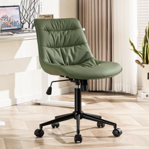 Kidol & Shellder Silla ergonómica de oficina con ruedas giratoria sin brazos, silla de escritorio de piel sintética, silla reclinable con respaldo Kidol & Shellder Silla ergonómica de oficina con ruedas giratoria sin brazos, silla de escritorio de piel sintética, silla reclinable con respaldo