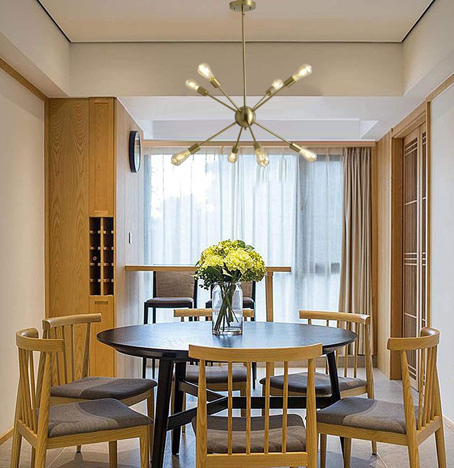 SUSVQLXG Candelabros Sputnik dorados de 8 luces modernas con base E26, lámpara de techo vintage ajustable para cocina, comedor, sala de estar,
