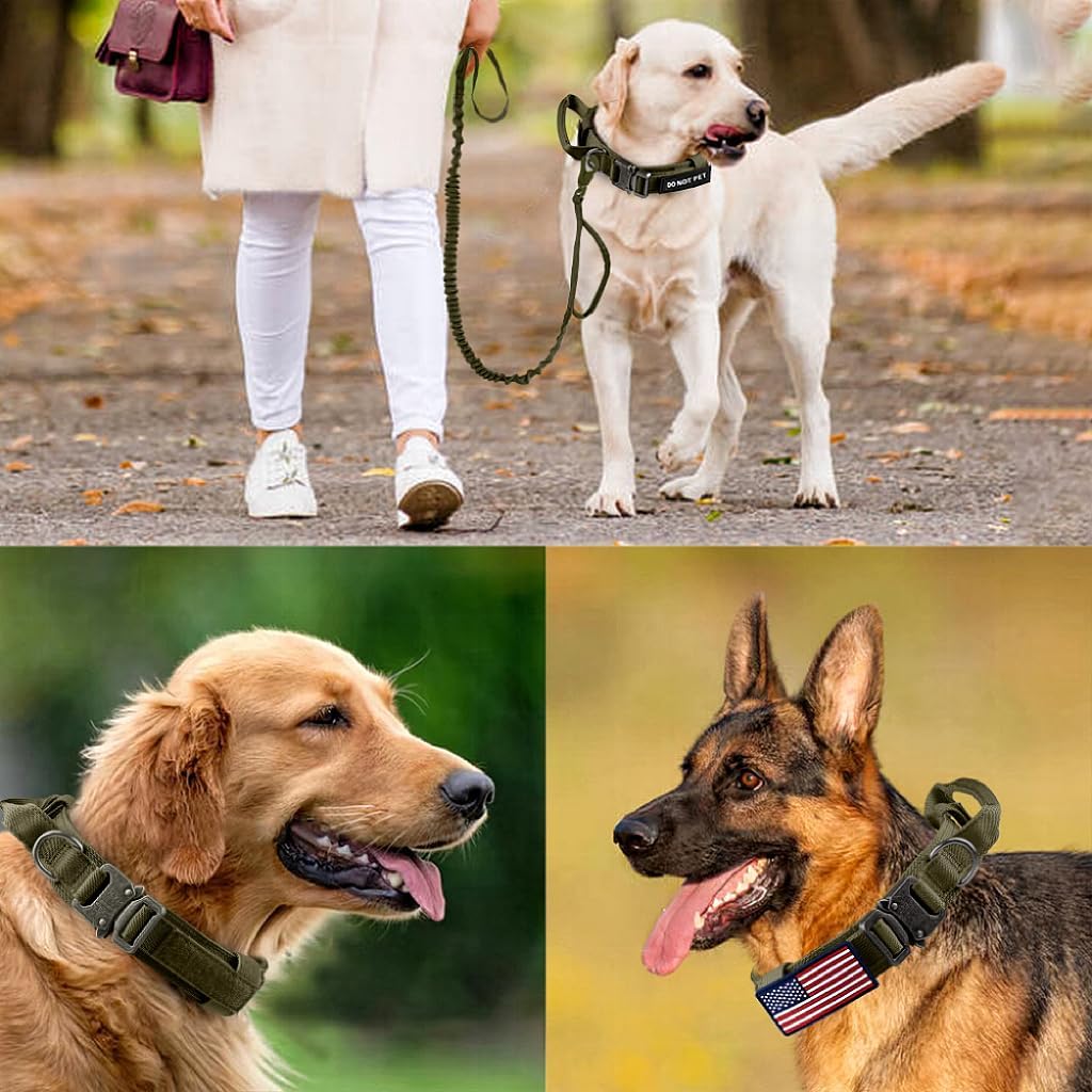 VORCIK – Juego de collar y correa táctica para perro, collar ajustable de nailon para perro con asa y hebilla de metal resistente para perros