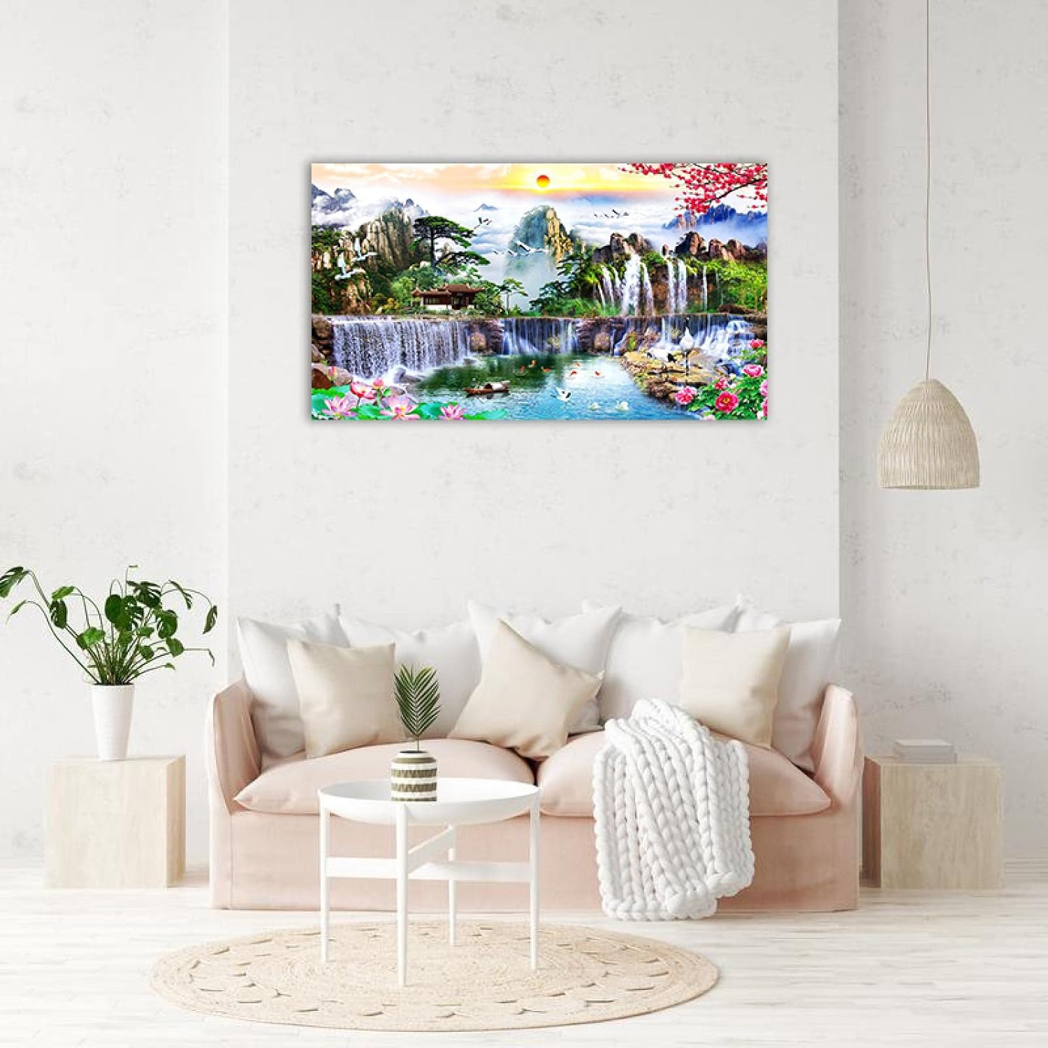 NOLEGA Lienzo decorativo para pared, cuadro de paisaje, flor de cascada de montaña de estilo chino, impresión de naturaleza sobre lienzo, póster e