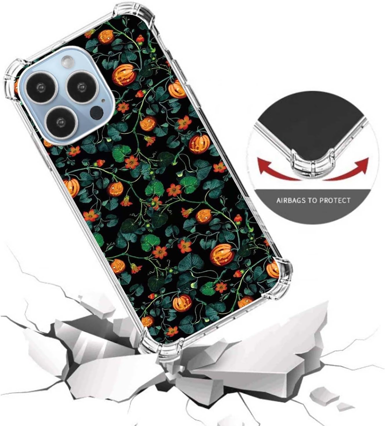 Funda de teléfono con diseño de plantas de calabaza de Halloween para iPhone 13 Pro Max, cubierta de jardín de calabaza para adolescentes, hombres y