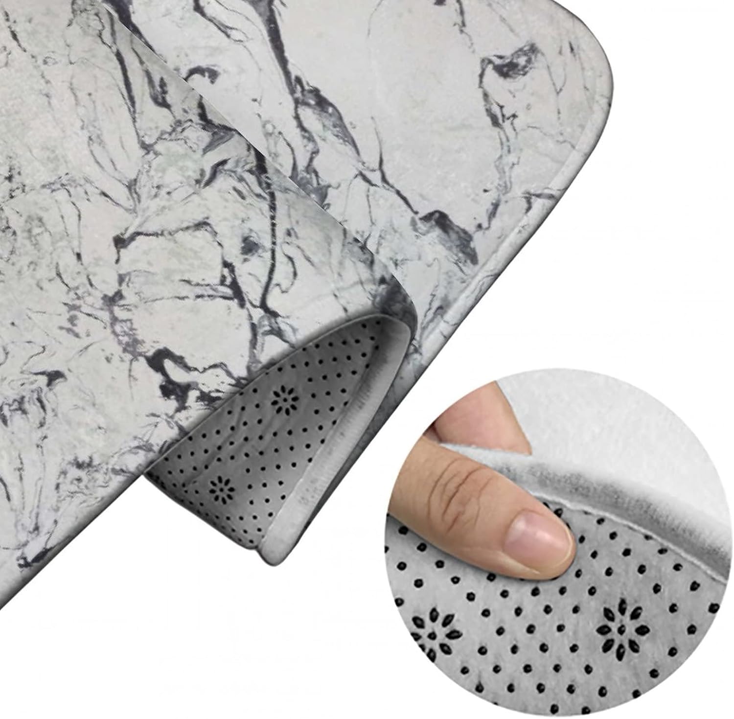 Juego de 2 alfombras de contorno de baño compatibles con textura de mármol blanco, tapete de ducha de espuma viscoelástica de franela y alfombra de