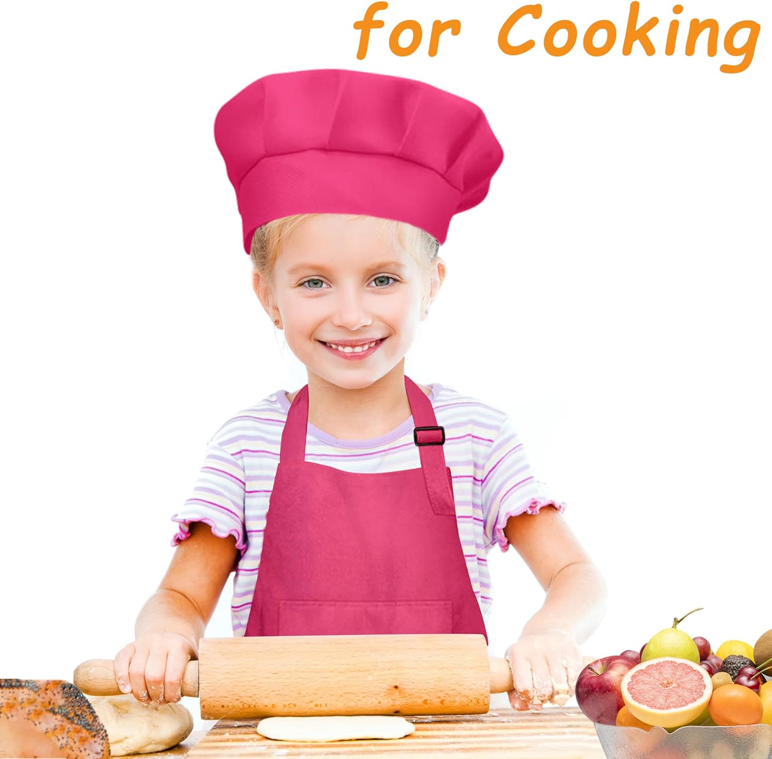Kids Apron and Chef Hat Set Bulk Childrens Bib with 2 Pockets Adjustable for Boys Girl’s Cooking Baking Painting