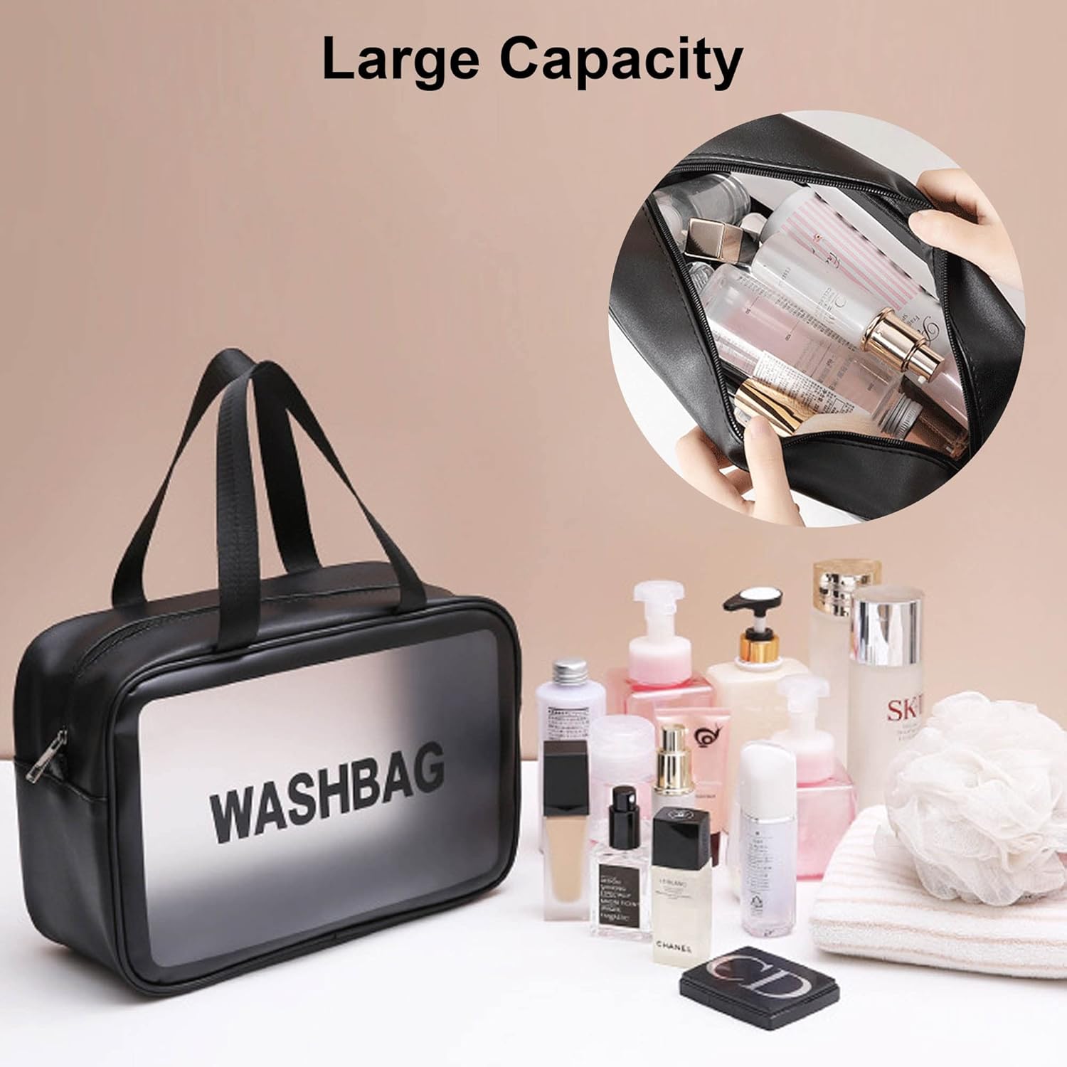 Bolsas de cosméticos, 3 piezas-negro, Transparente