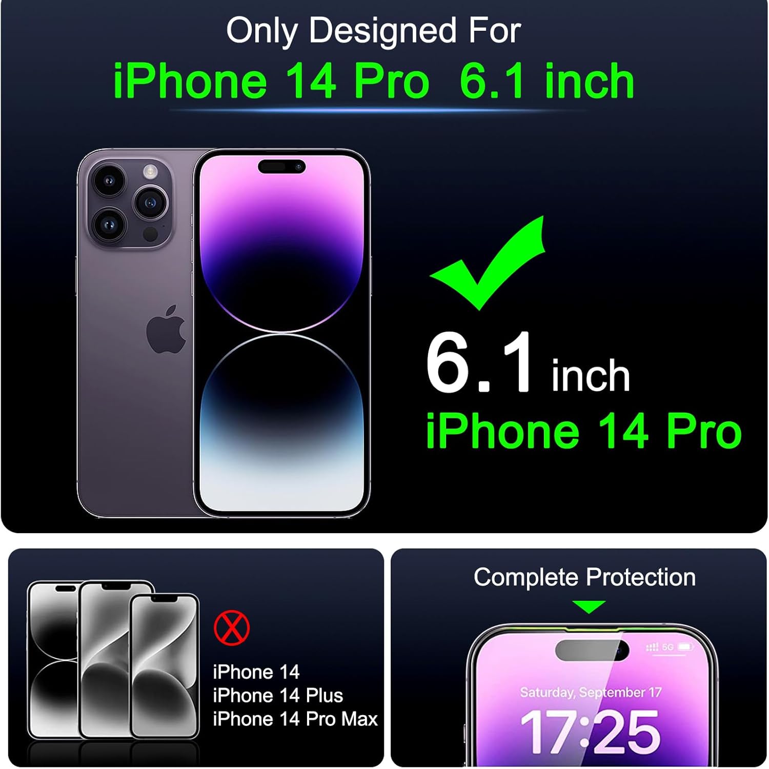 IMBZBK Paquete de 3 protectores de pantalla para iPhone 14 Pro de vidrio templado con 3 protectores de lente de cámara, accesorios 9H antiarañazos