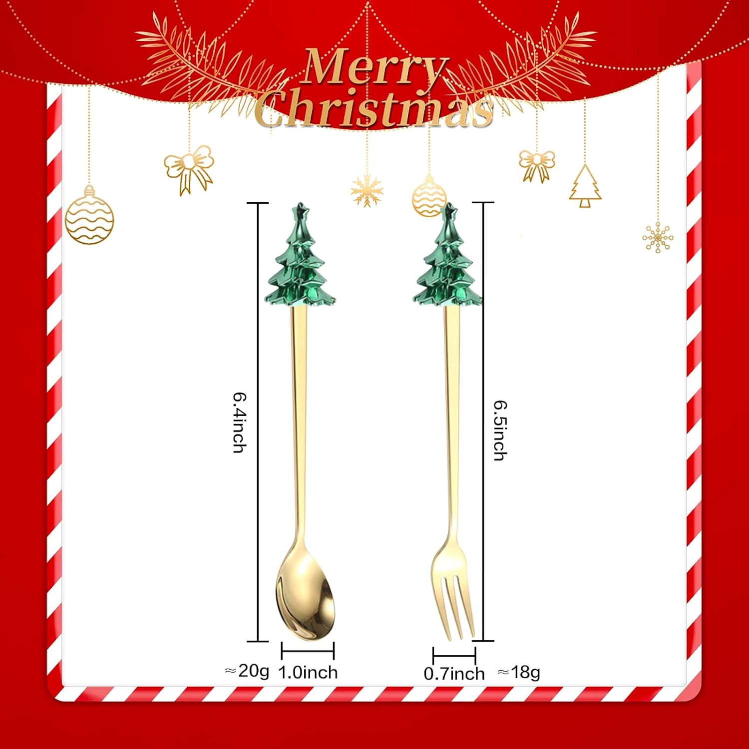 Juego de 6 cucharas de Navidad y tenedores con árbol de Navidad creativo, cucharas de acero inoxidable para café, postre, té, sopa, cucharas para