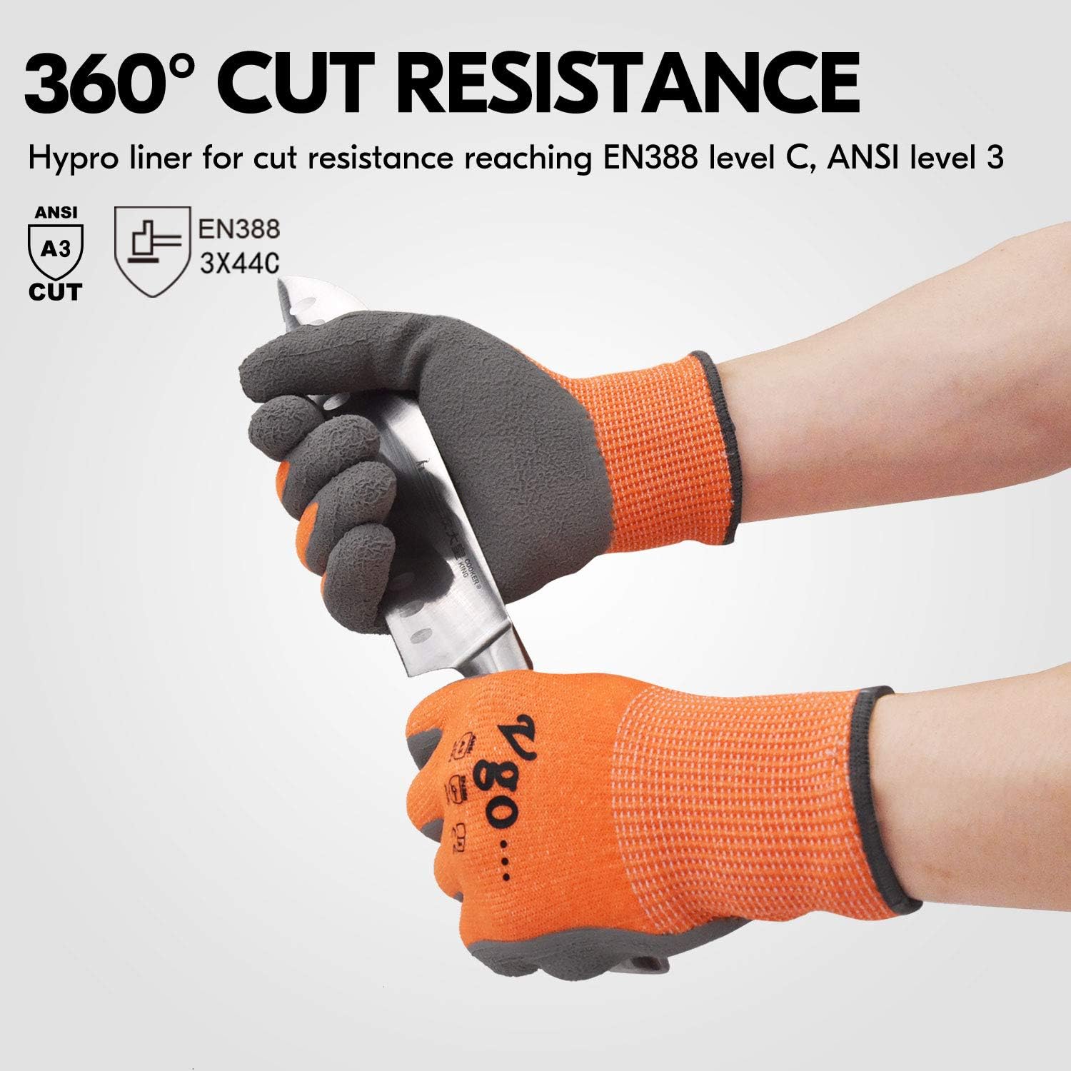 Vgo… 1 par de guantes resistentes a cortes ANSI A3, protección de manos, revestimiento de goma de látex para jardinería y trabajo (talla M,