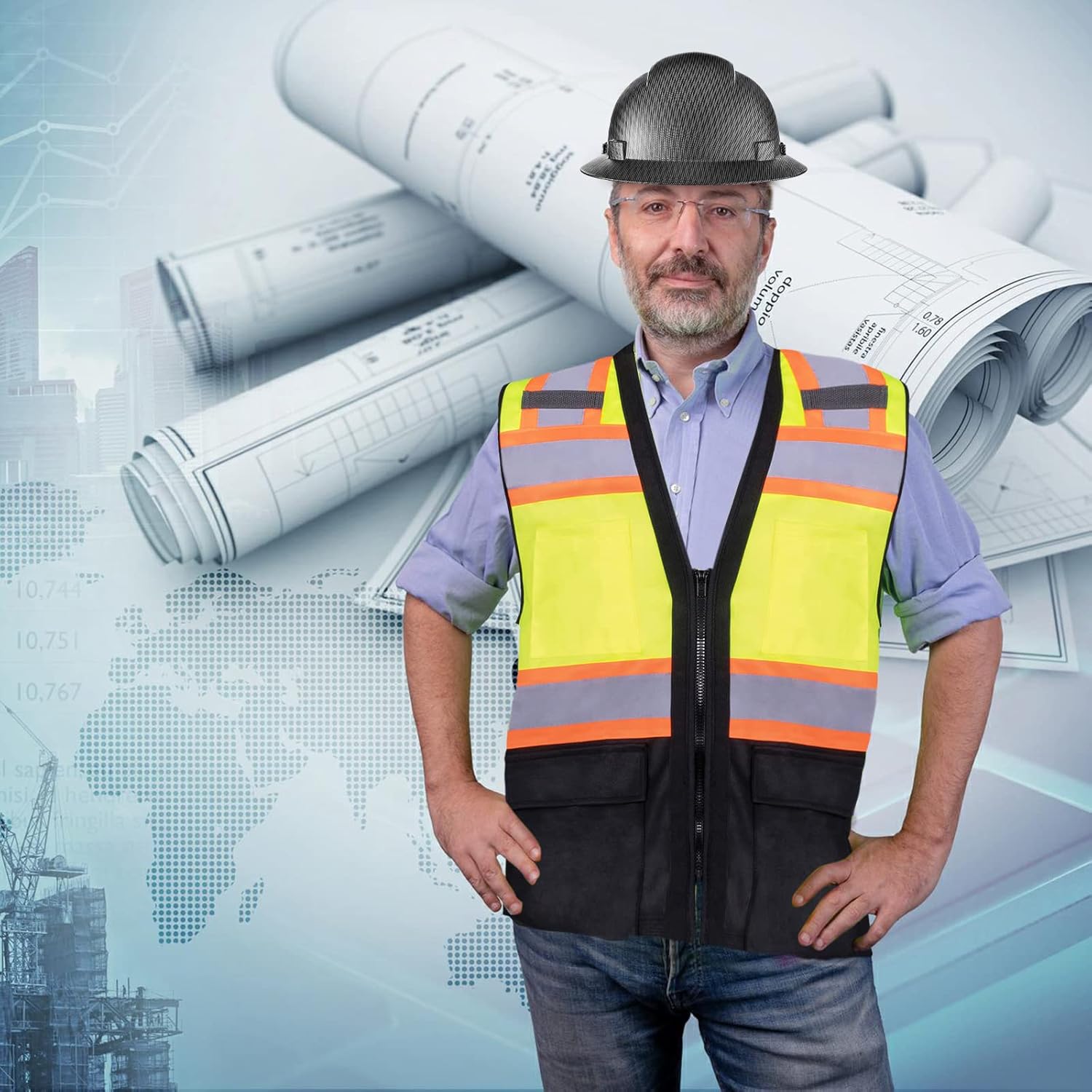 ProtectX – Casco duro de ala completa, Cascos De Construcción para mayor seguridad, suspensión de trinquete ajustable de 6 puntos, cumple con
