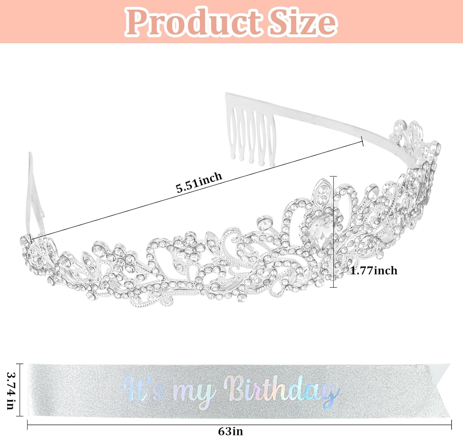 Corona de cumpleaños para mujer, juego de banda y tiara de diamantes de imitación, banda de cumpleaños de princesa y tiara para mujer, decoración de