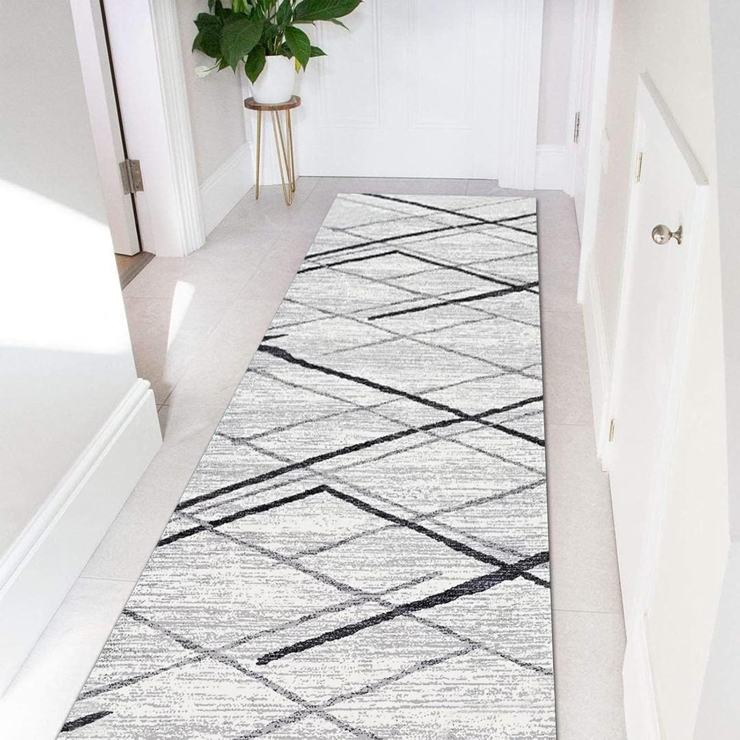 Alfombra de pasillo para pasillos  Alfombra geométrica suave contemporánea de pelo bajo para pasillo, entrada, escaleras, antideslizante, extra