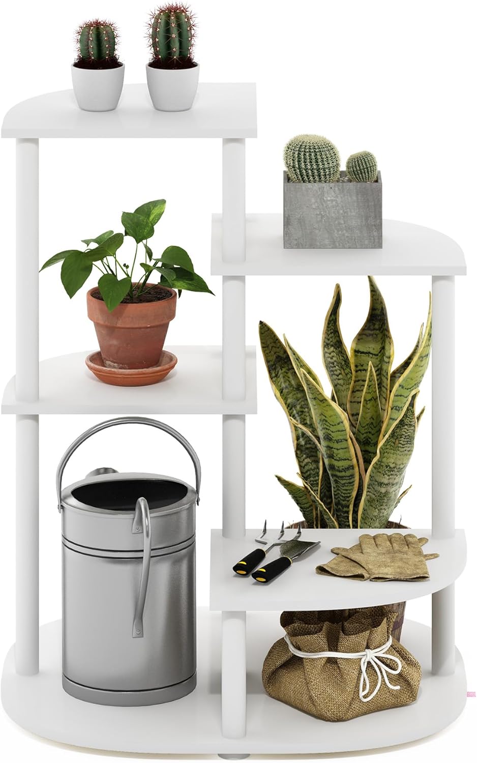 Furinno Celuka – Soporte de 4 niveles para plantas de interior y exterior, estante de esquina para múltiples plantas, blancoblanco virgen