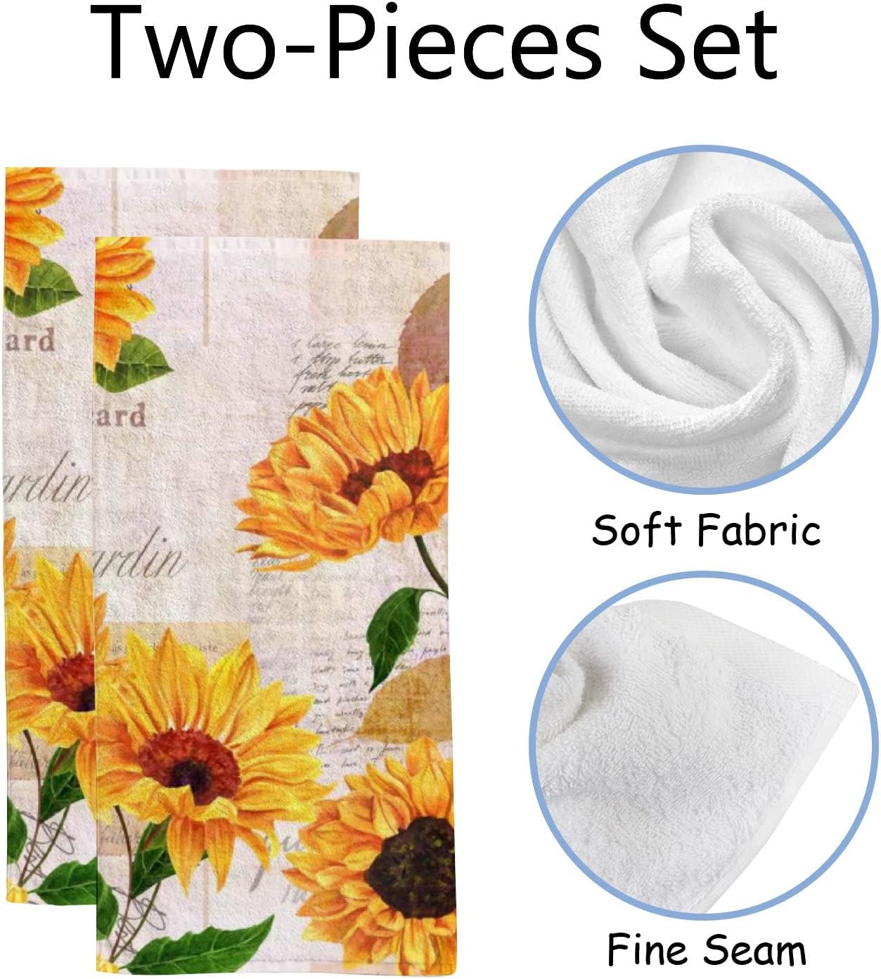 Juego de 2 toallas de mano de baño, toallas de mano de girasol, toalla de cara floral amarilla, toallas decorativas suaves y absorbentes para baño,