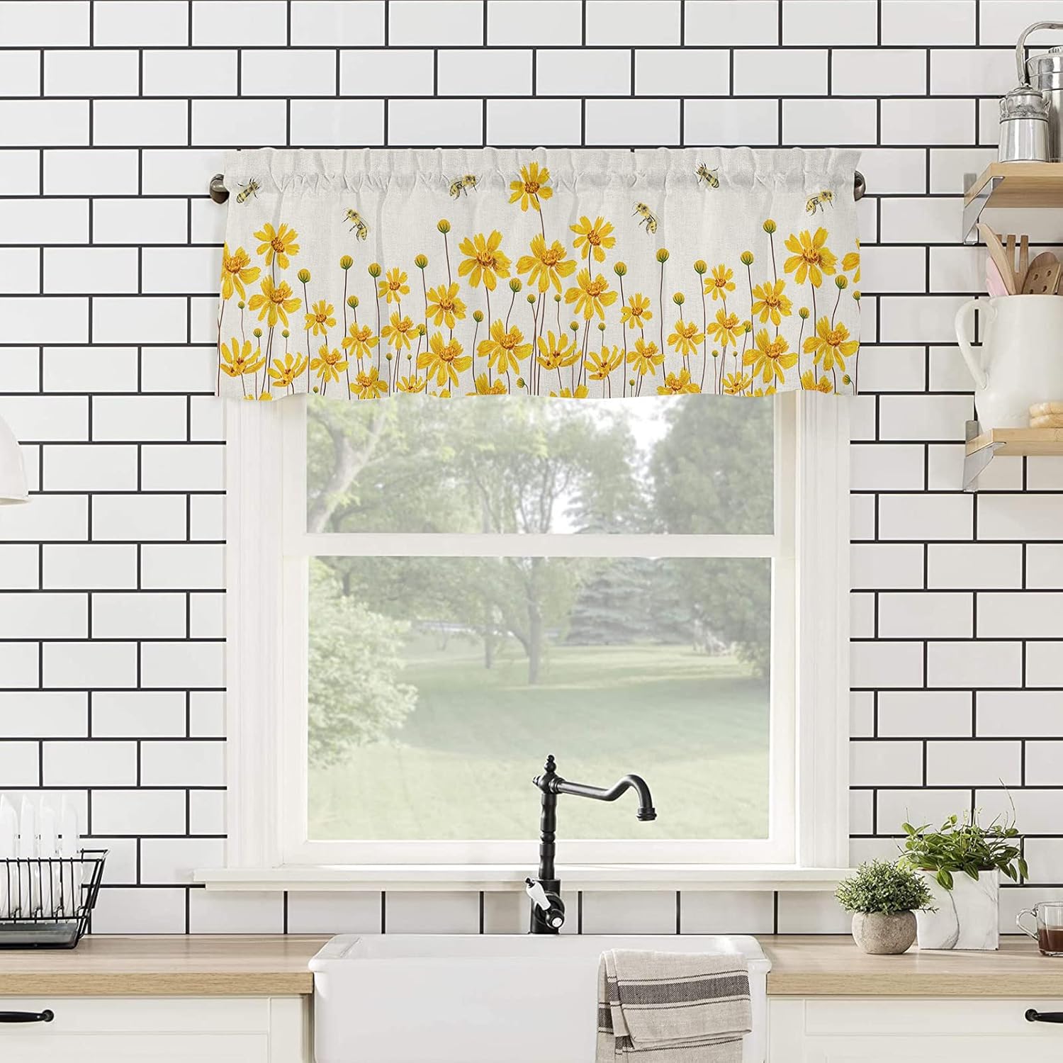 Artwork Store Cenefa de cortina para decoración de ventana de cocina, diseño de margaritas rústicas de 54 x 18 pulgadas, cortinas de tratamiento de