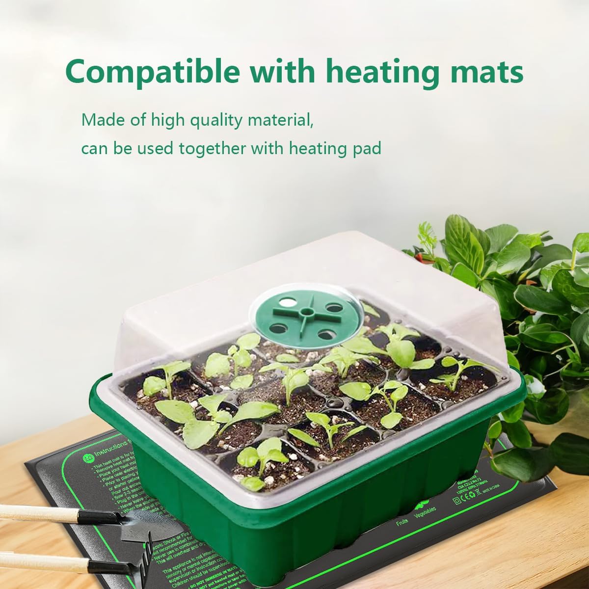 Bandejas iniciales de semillas, 12 celdas x 10 paquetes de humedad ajustable para plantas con cúpula y base para invernadero y jardines (bandeja de