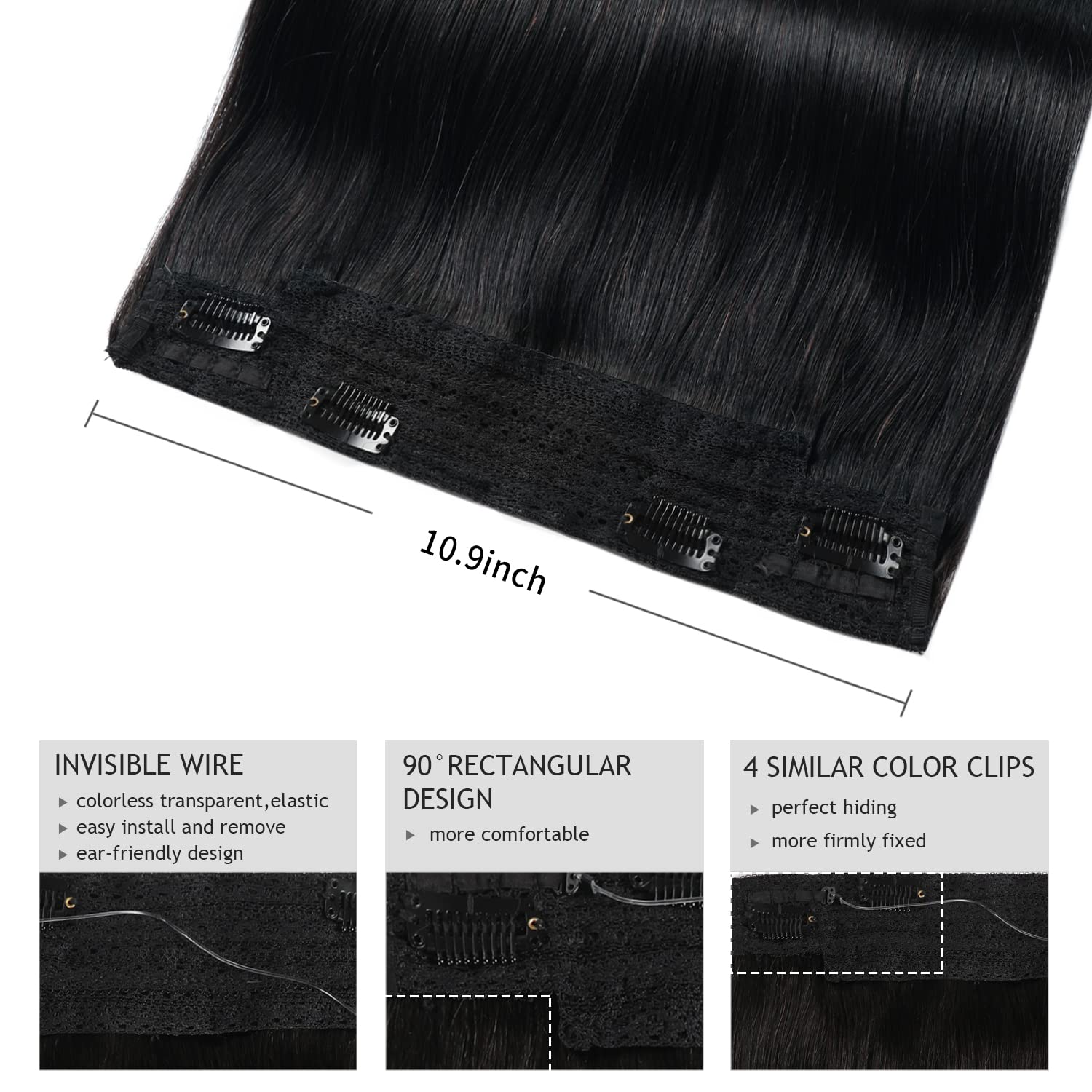 YILITE – Extensiones de cabello humano con alambre, color negro azabache #1, extensiones de cabello humano Remy de 12 pulgadas, 2.47 onzas (12