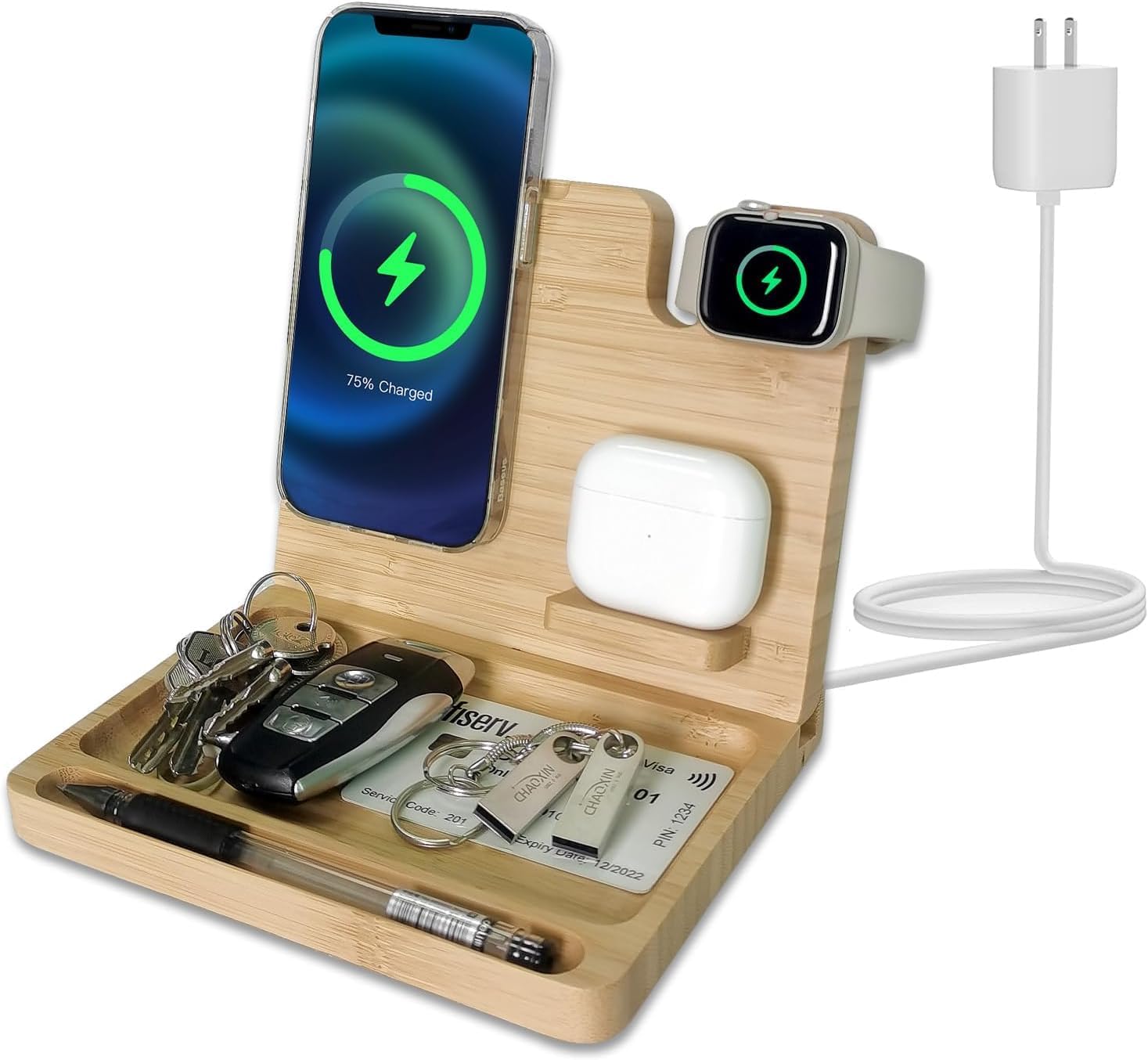 Magsafe Estación de carga, soporte de cargador inalámbrico magnético 3 en 1 para iPhone 15141312ProPro MaxSEPlusiWatchAirPods, carga rápida de 15 W,