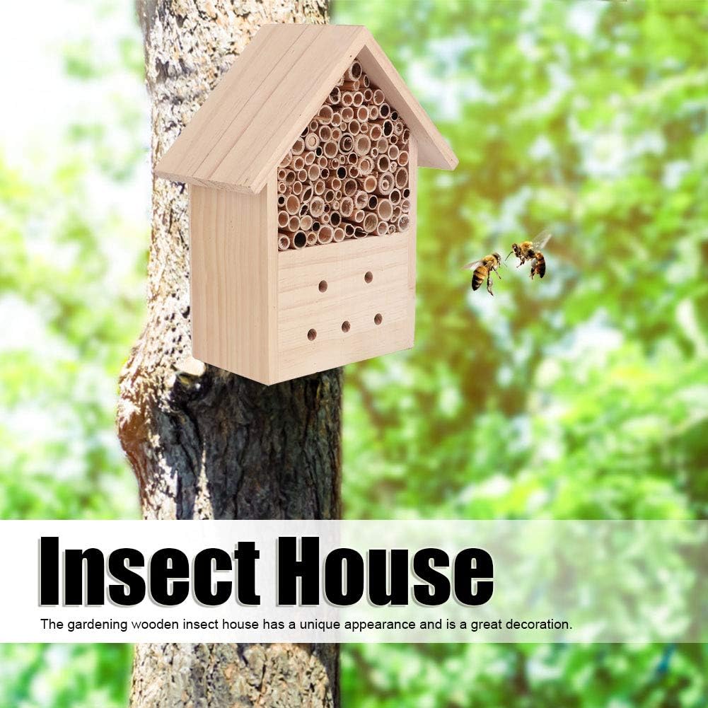 Fydun Outdoor Pine Wood Bee House Shelter Handwork Art Craft Garden Decoration Ornament Outdoor Pine Wood Bee for Family