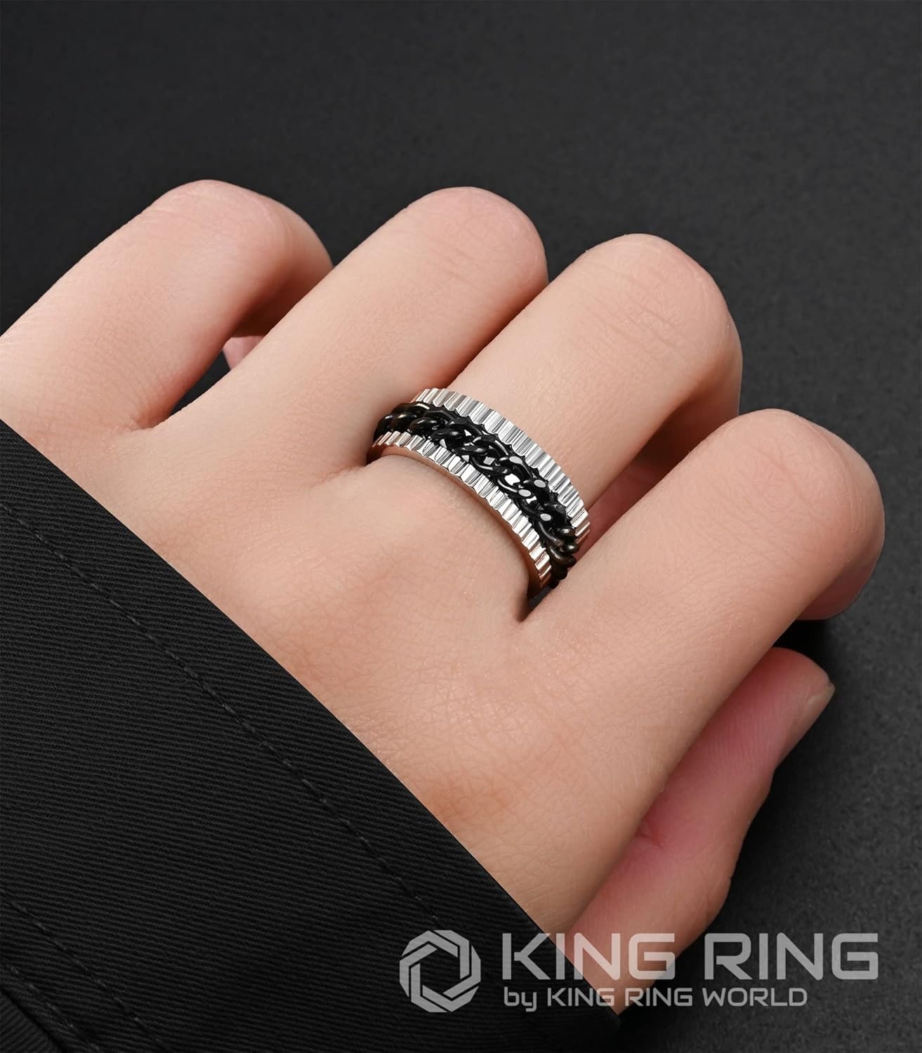 King Ring 8mm Sonic Fidget Ring  K14 Stainless Steel Curban Chain Spinner Ring for Men & Women  Designed in USA