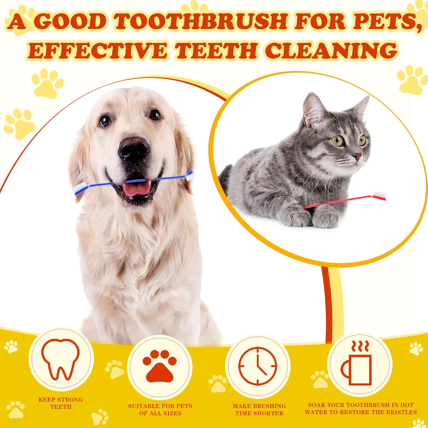 150 cepillos de dientes para perros, cepillos dentales de doble cabeza, kit de cepillado de dientes de cachorro, cepillo de dientes de mango largo