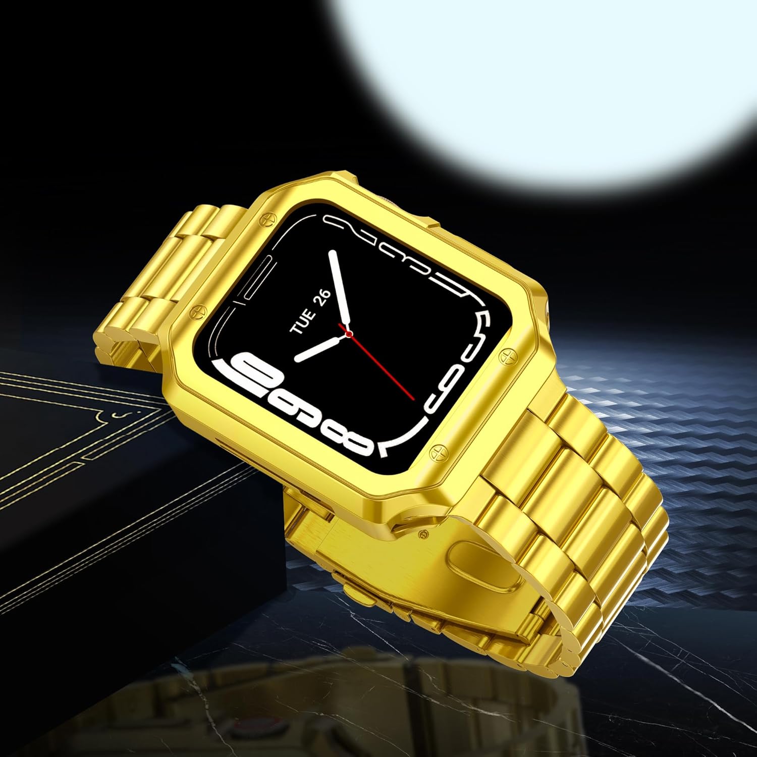 Compatible con Apple Watch Band de 1.772 pulgadas, 1.732 pulgadas, 1.654 pulgadas, 1.614 pulgadas, 1.575 pulgadas, 1.496 pulgadas, correa de metal