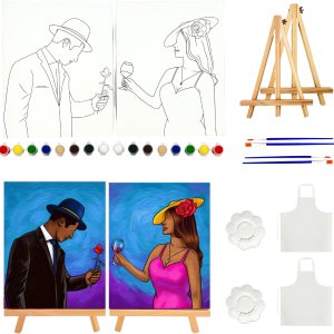 Kit de pintura y sorbo para parejas adultas, lienzo predibujado de 8 x 10 pulgadas para pintar para adultos, kit de pintura y sorbo con Kit de pintura y sorbo para parejas adultas, lienzo predibujado de 8 x 10 pulgadas para pintar para adultos, kit de pintura y sorbo con