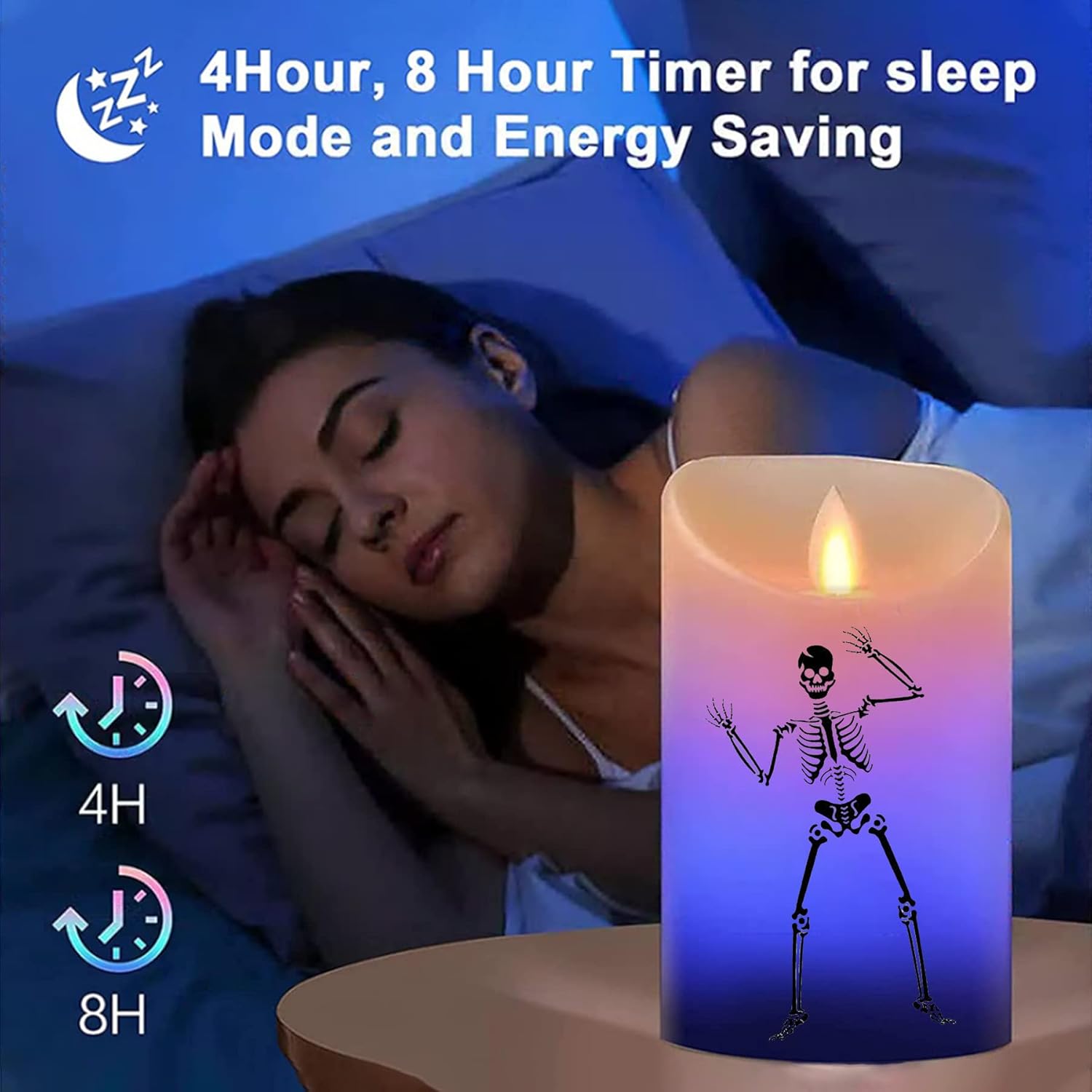 Encanto – Vela milagrosa de plástico LED mágica sin llama con llama móvil, 12 modos de vela sin humo (con control remoto de calavera milagrosa)