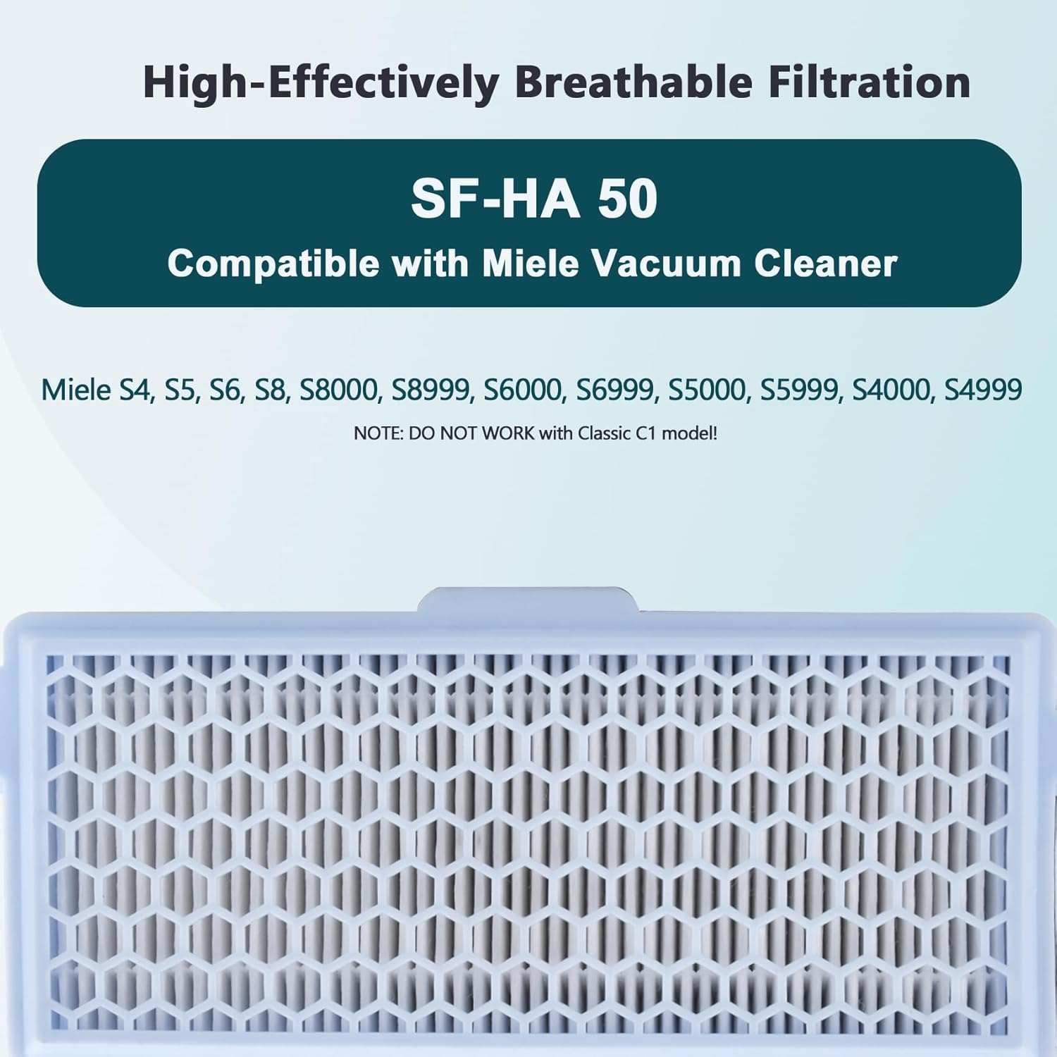 NUHFUFA Paquete de 1 cartucho de filtro SF-HA 50 HEPA AirClean compatible con accesorios de aspiradora Miele S4, S5, S6, S8