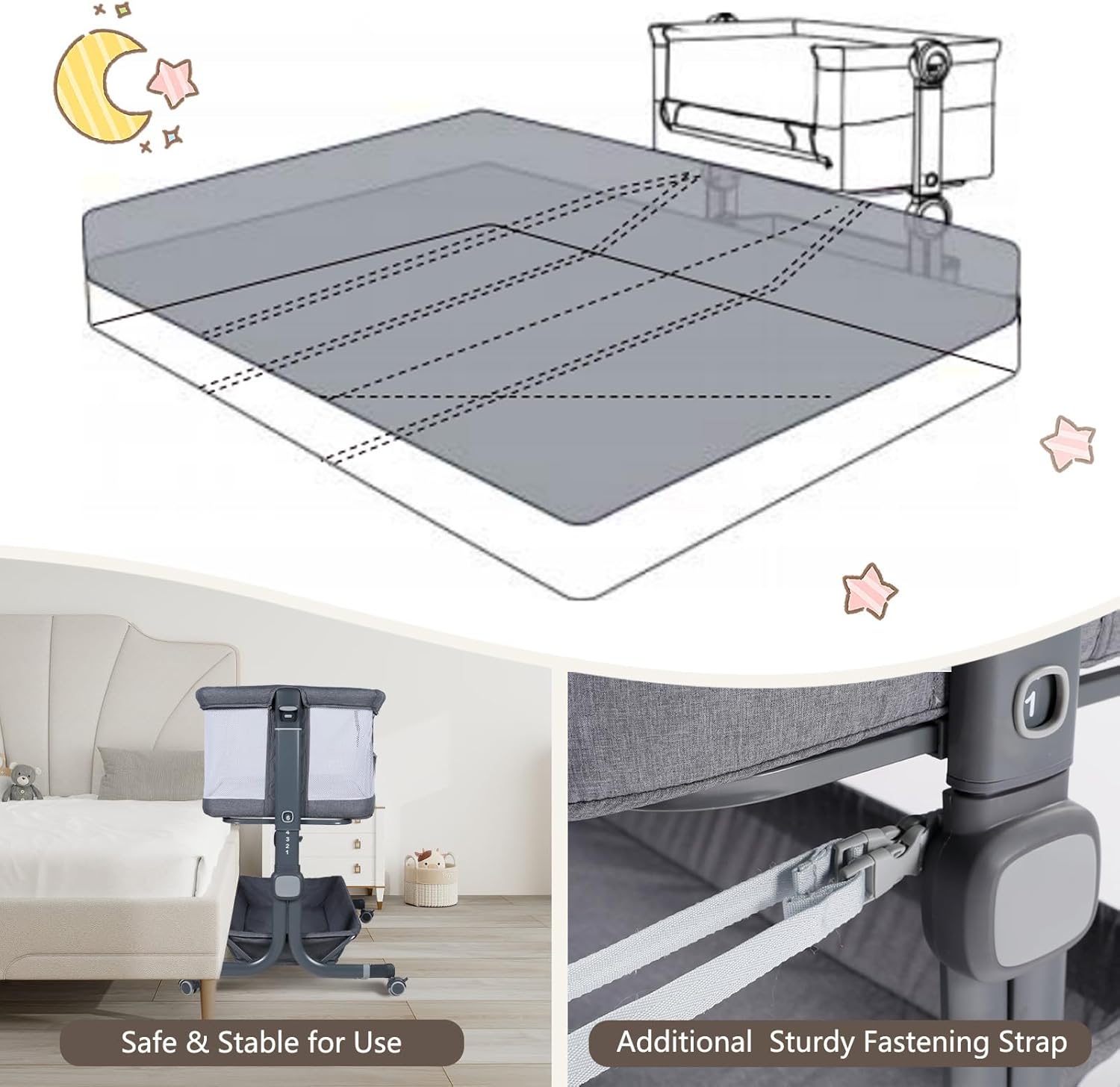 TODEFULL Cuna para bebé con ruedas, fácil de plegar portátil, para recién nacidos, con cesta de almacenamiento, cuna de viaje infantil de malla de