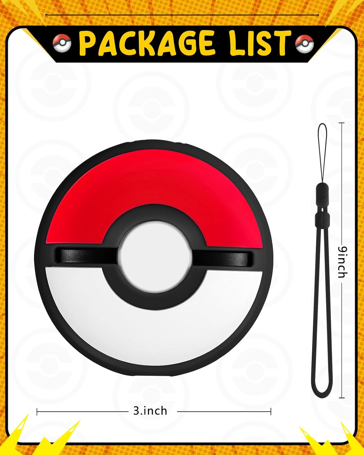 Gurgitat for Pokemon Go Plus Plus Case with Wrist Strap Cute Cartoon Girls Teens Game Boys Black Ball for Poké Go Plus+ Cover Accessory Slim Soft