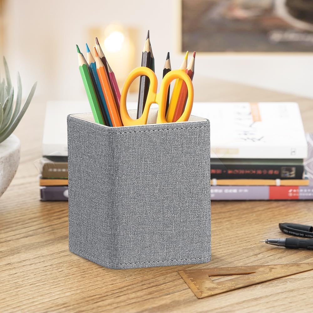 Fanousy Soporte para lápiz para escritorio, organizador de escritorio de cuero, organizador de almacenamiento para rotulador, papelería, brochas de