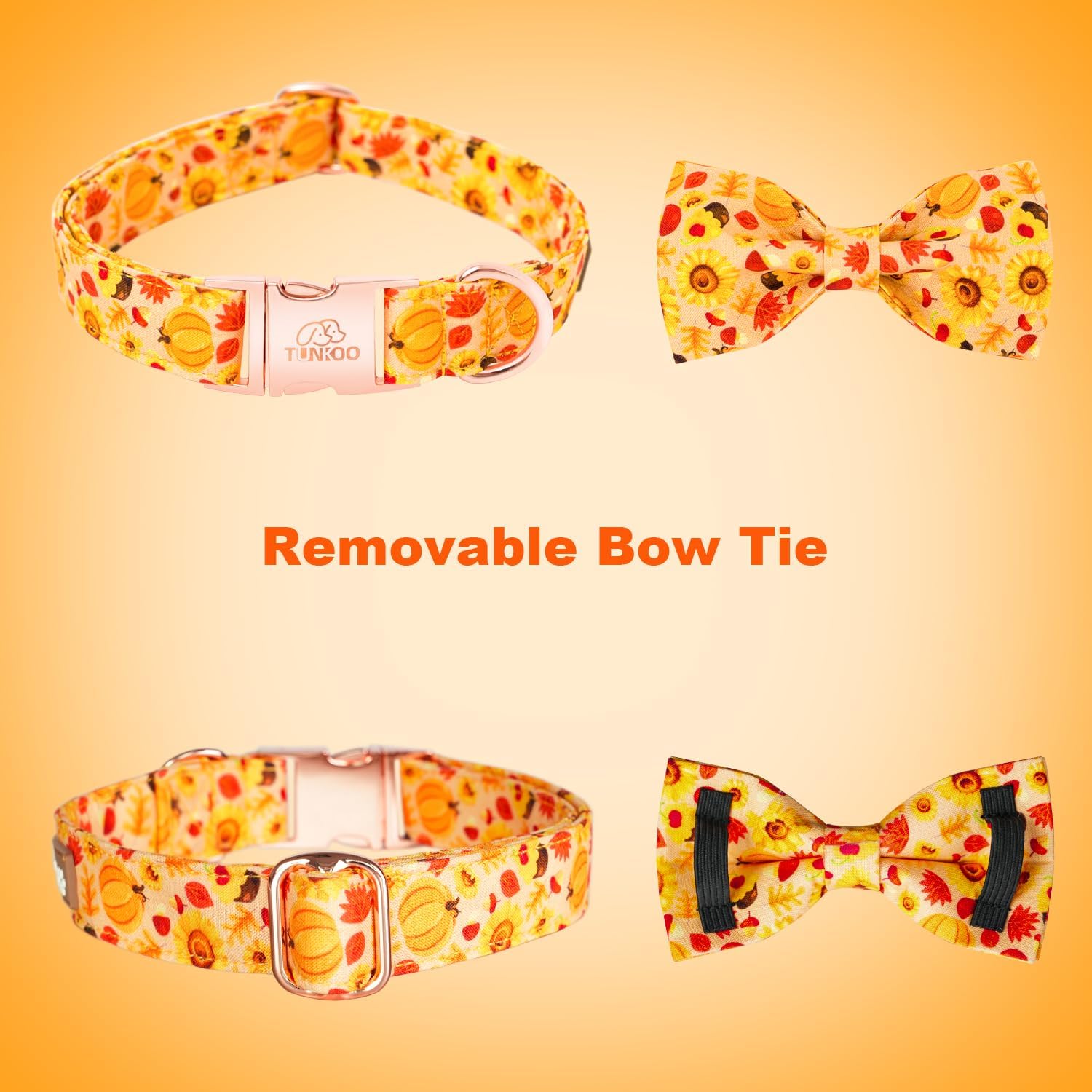 Collar de girasol para perro con elegante pajarita, collar de cachorro naranja ajustable, patrón floral, elegante y encantador, accesorio para