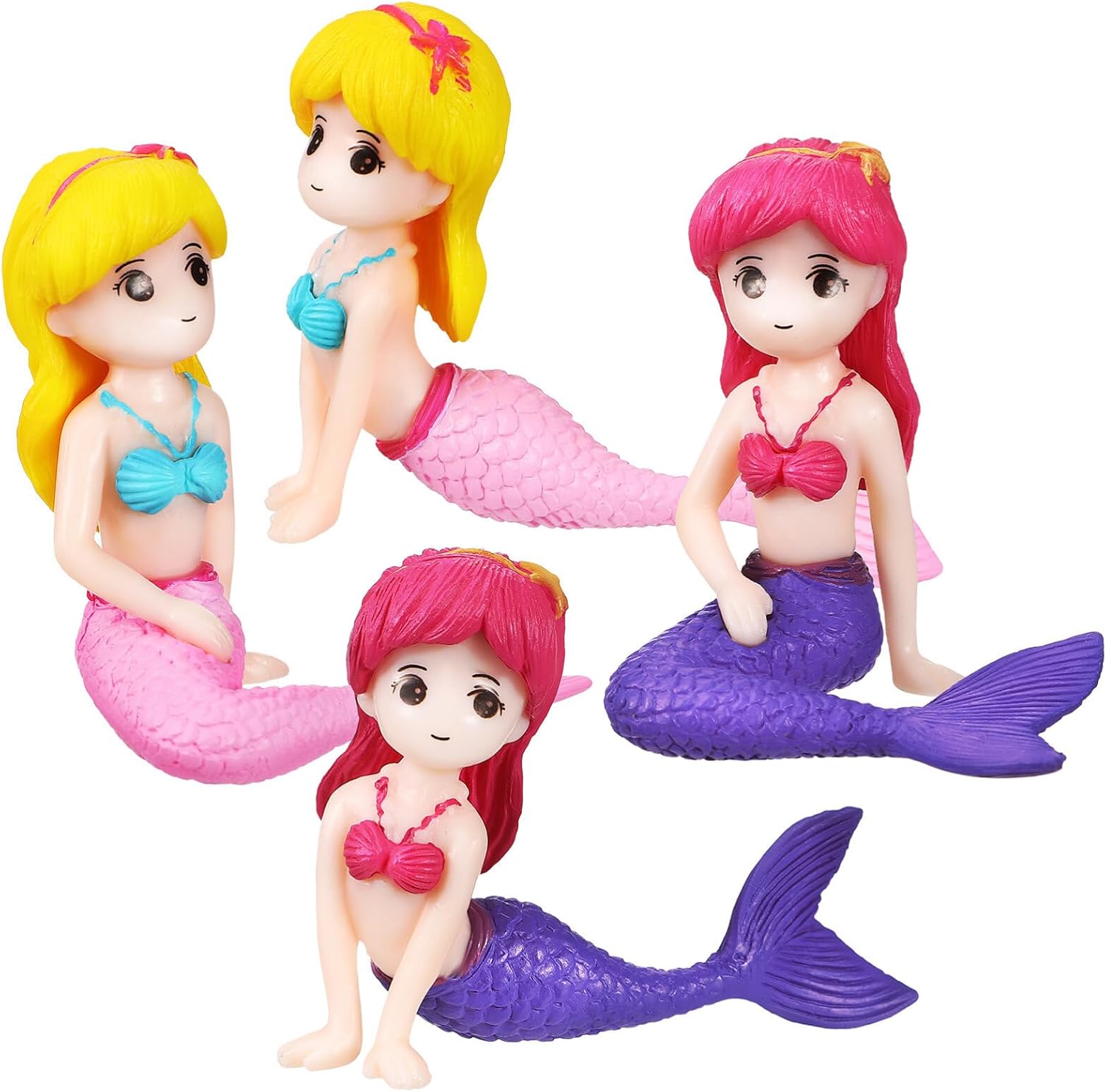 COHEALI Decoración de sirena para acuario, decoración de pecera de sirena, 4 piezas, figuras de sirena en miniatura, mini estatuas de sirena,